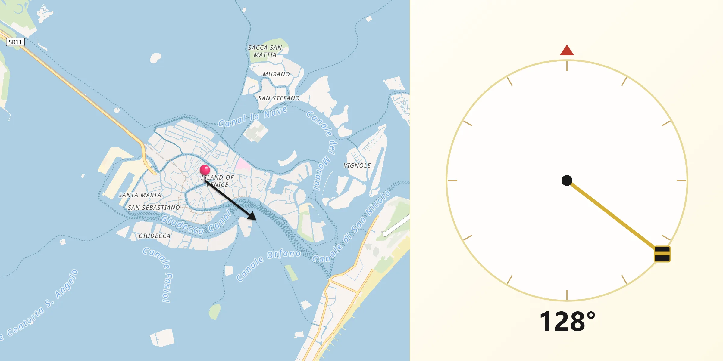 Direzione della Qibla da Venezia
