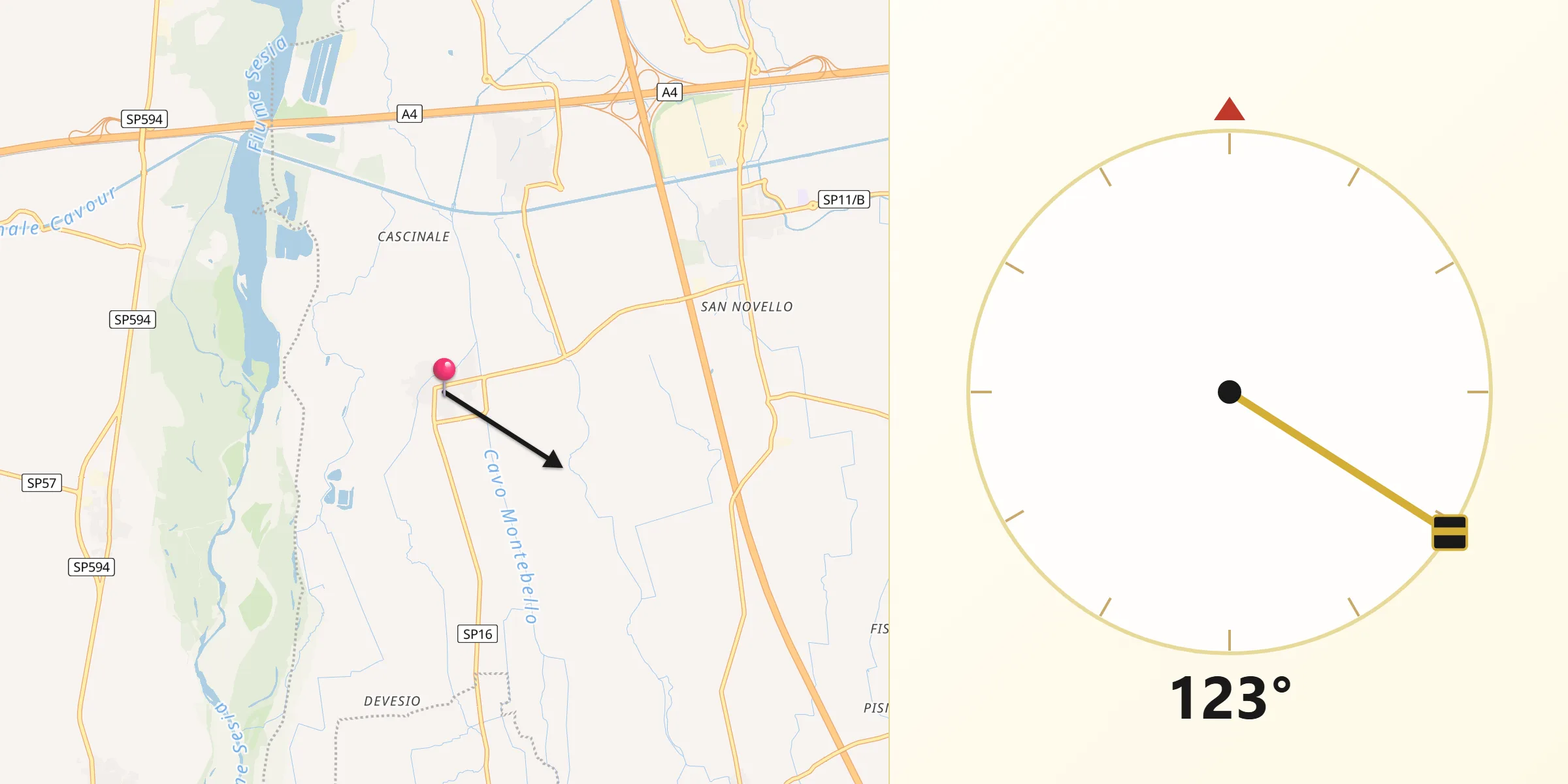 Direzione della Qibla da San Nazzaro Sesia