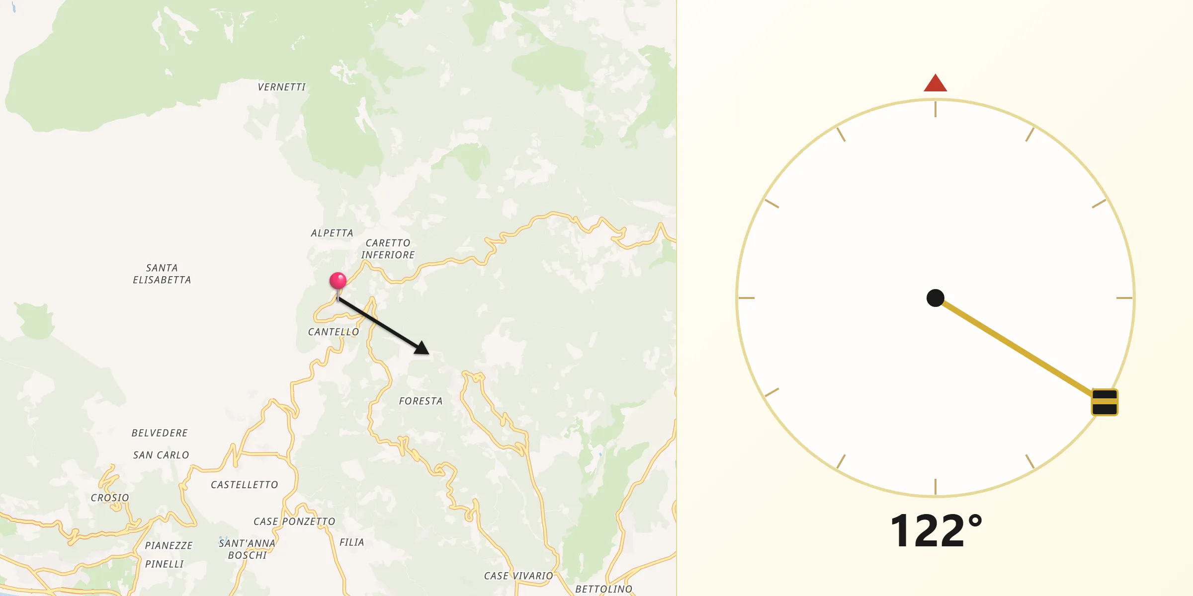 Direzione della Qibla da Castelnuovo Nigra