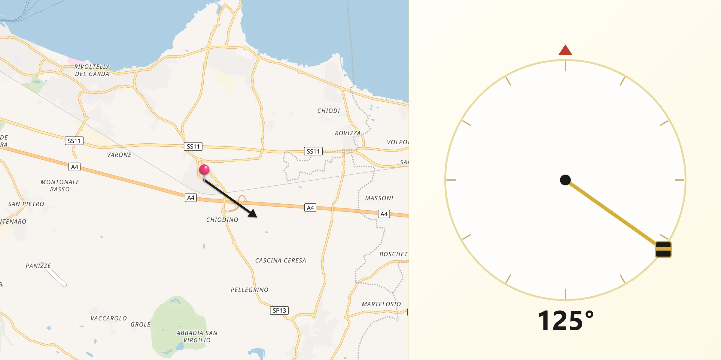 Direzione della Qibla da San Martino della Battaglia