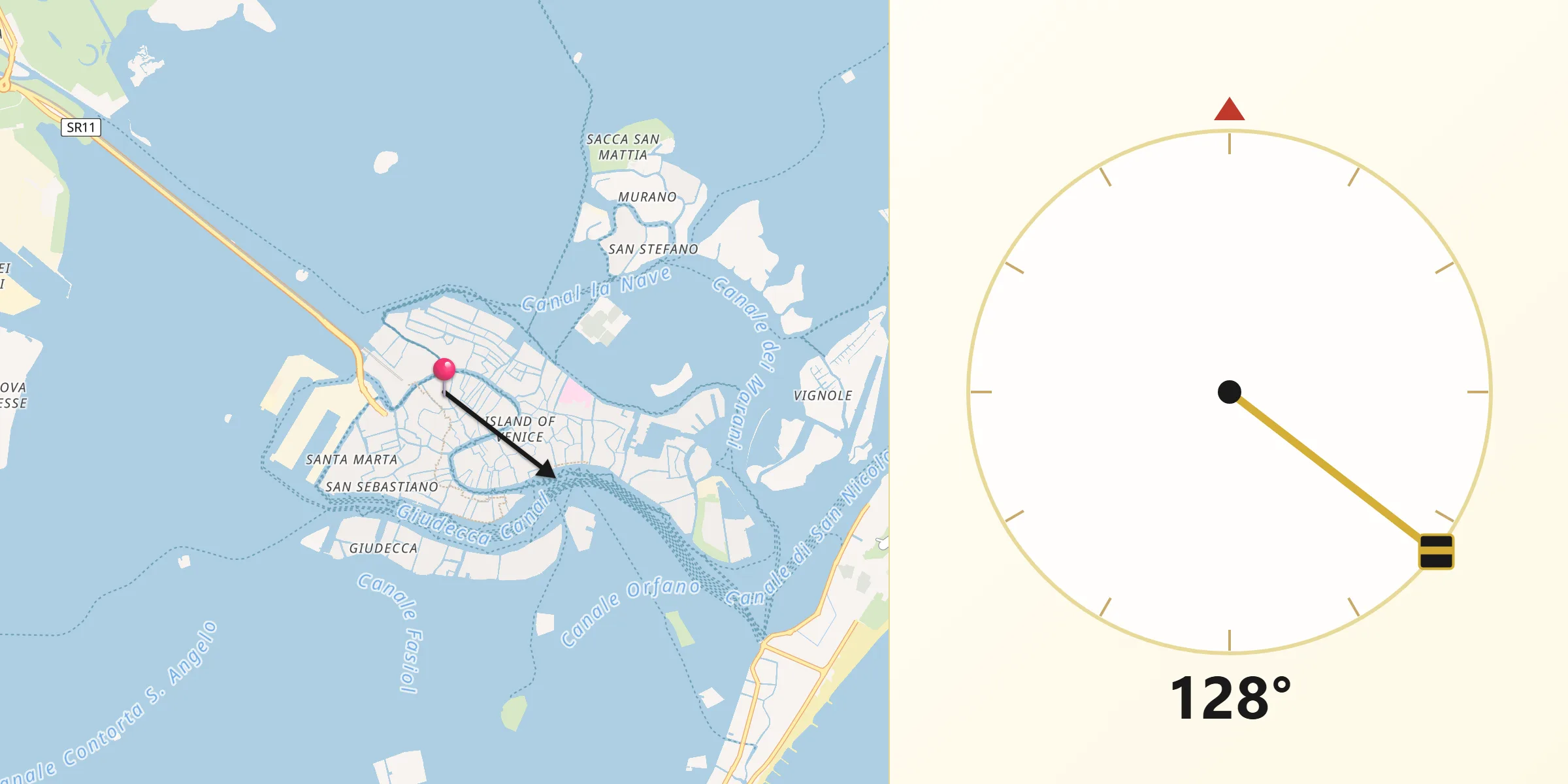 Direzione della Qibla da Provincia di Venezia
