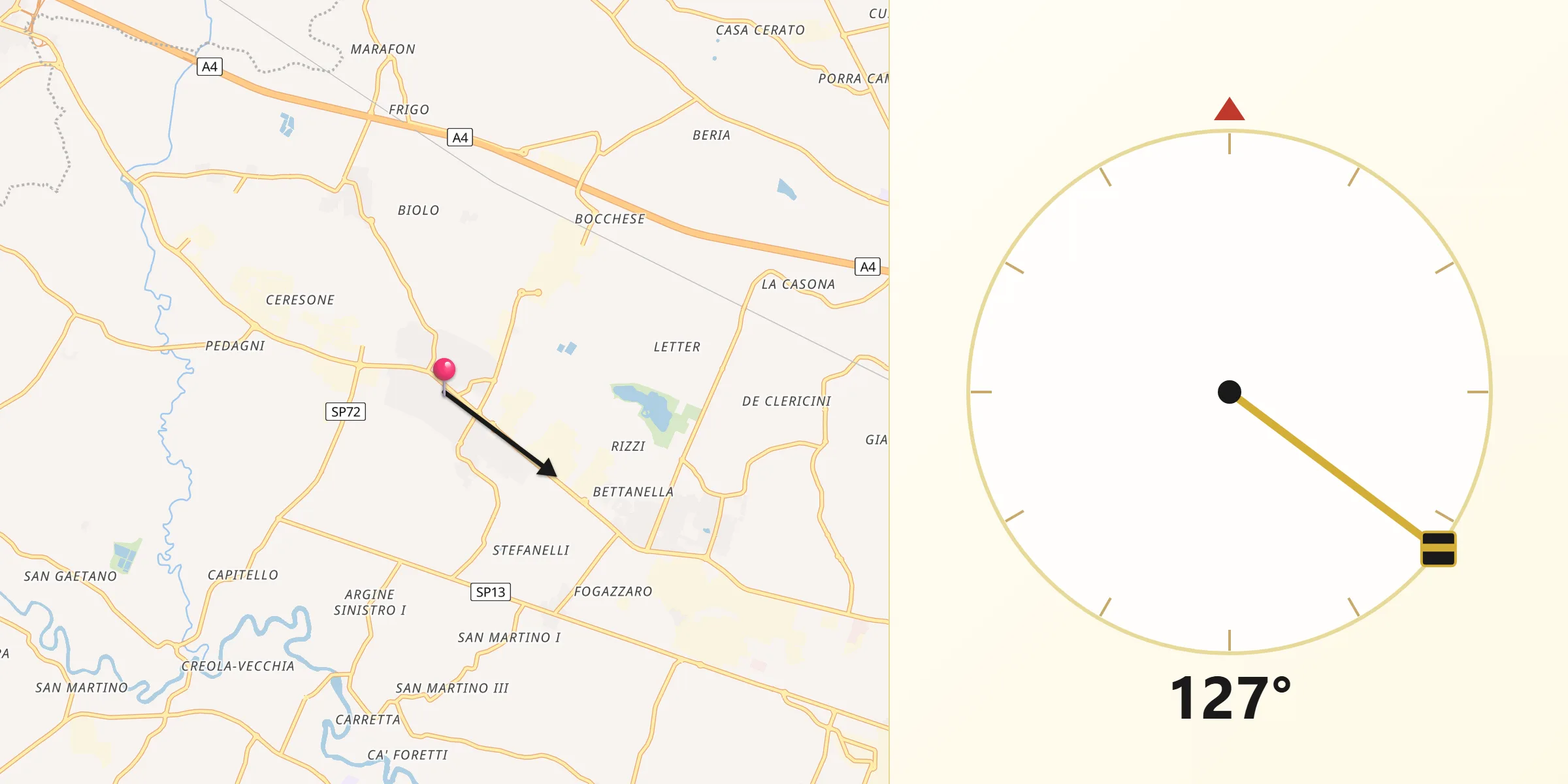 Direzione della Qibla da Mestrino