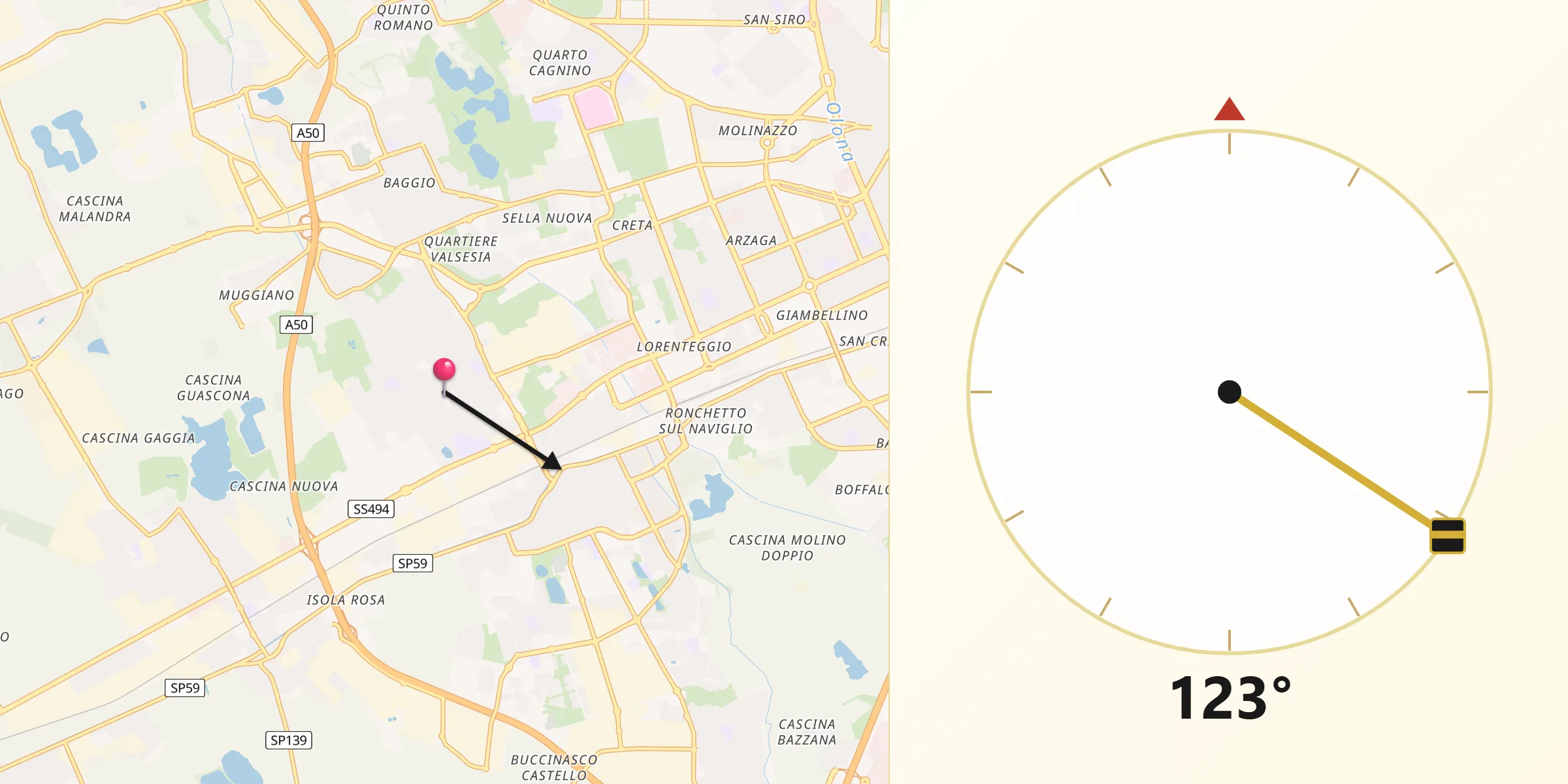 Direzione della Qibla da Cesano Boscone