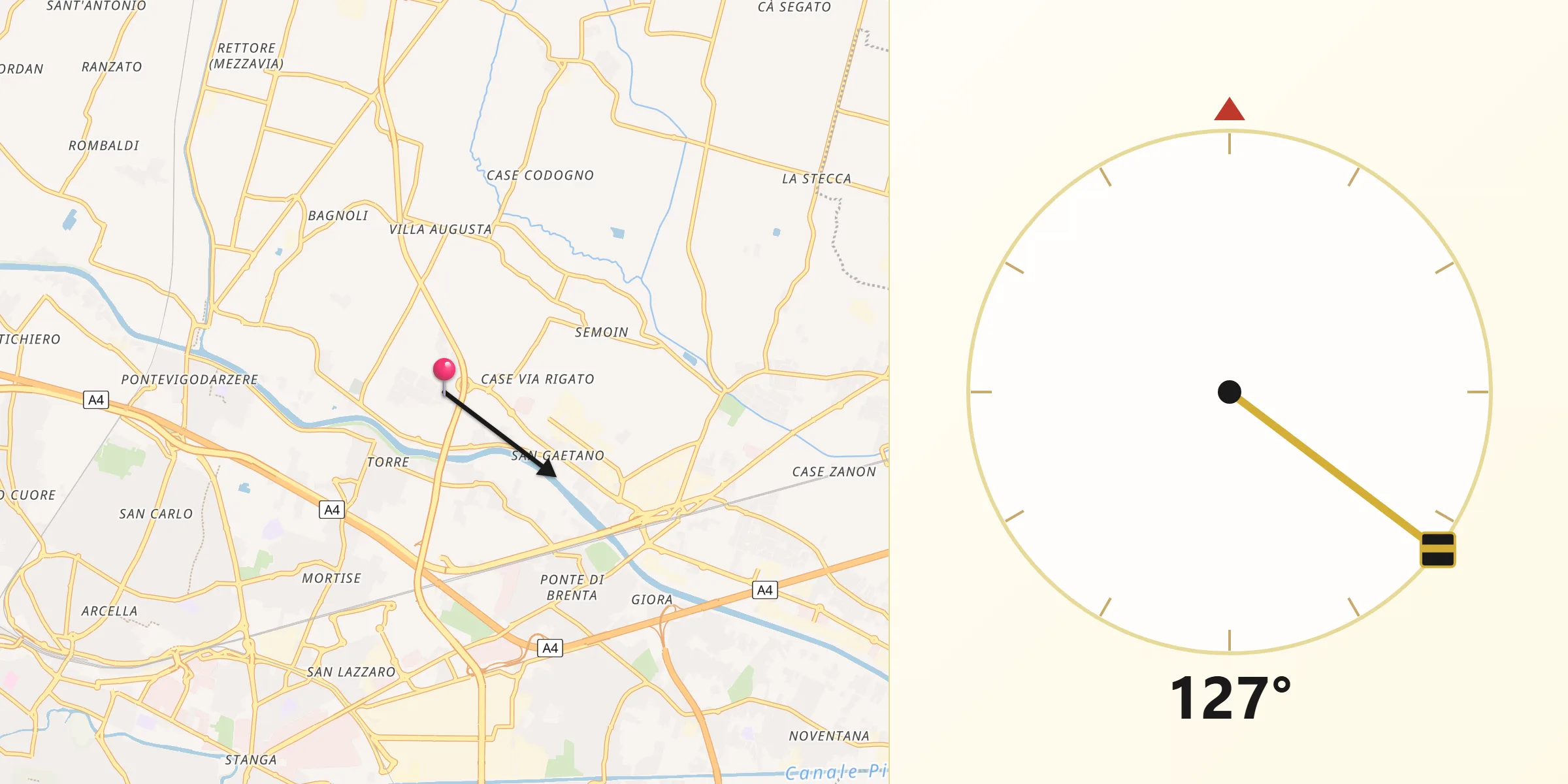 Direzione della Qibla da Cadoneghe