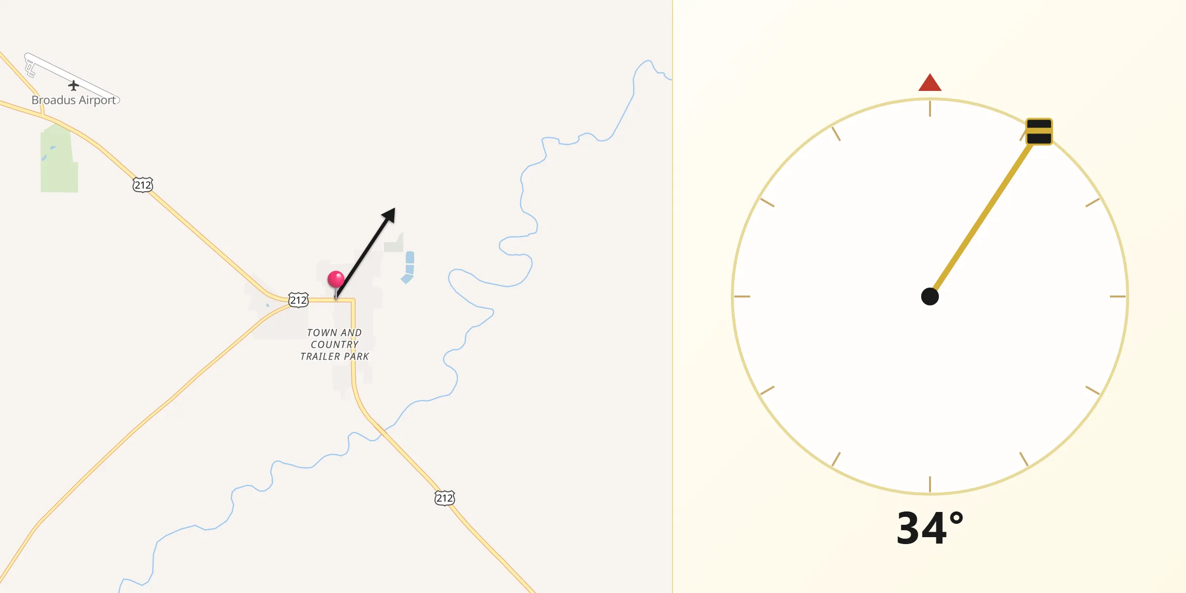Qibla Direction from Broadus