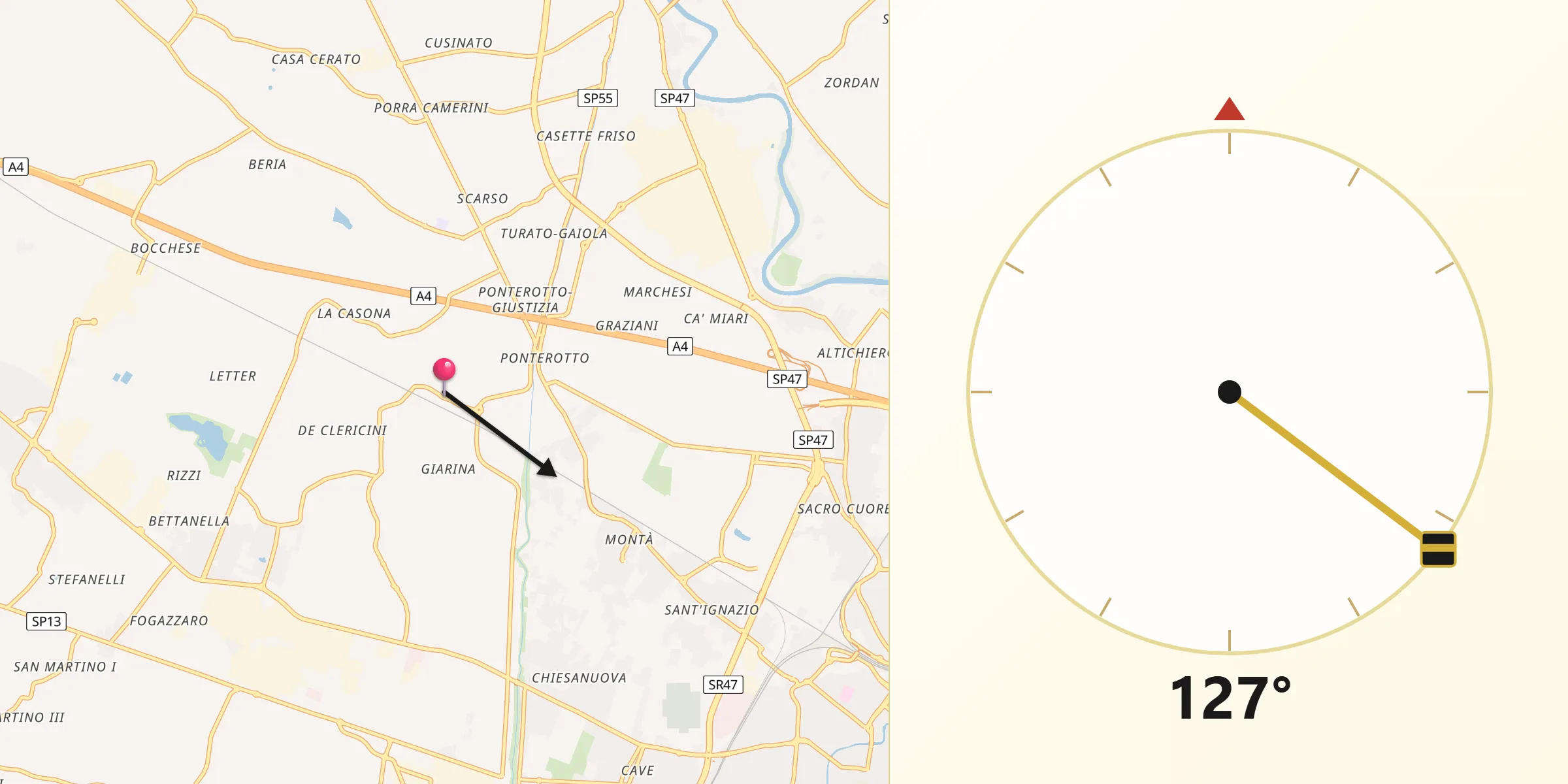 Direzione della Qibla da Villaguattera