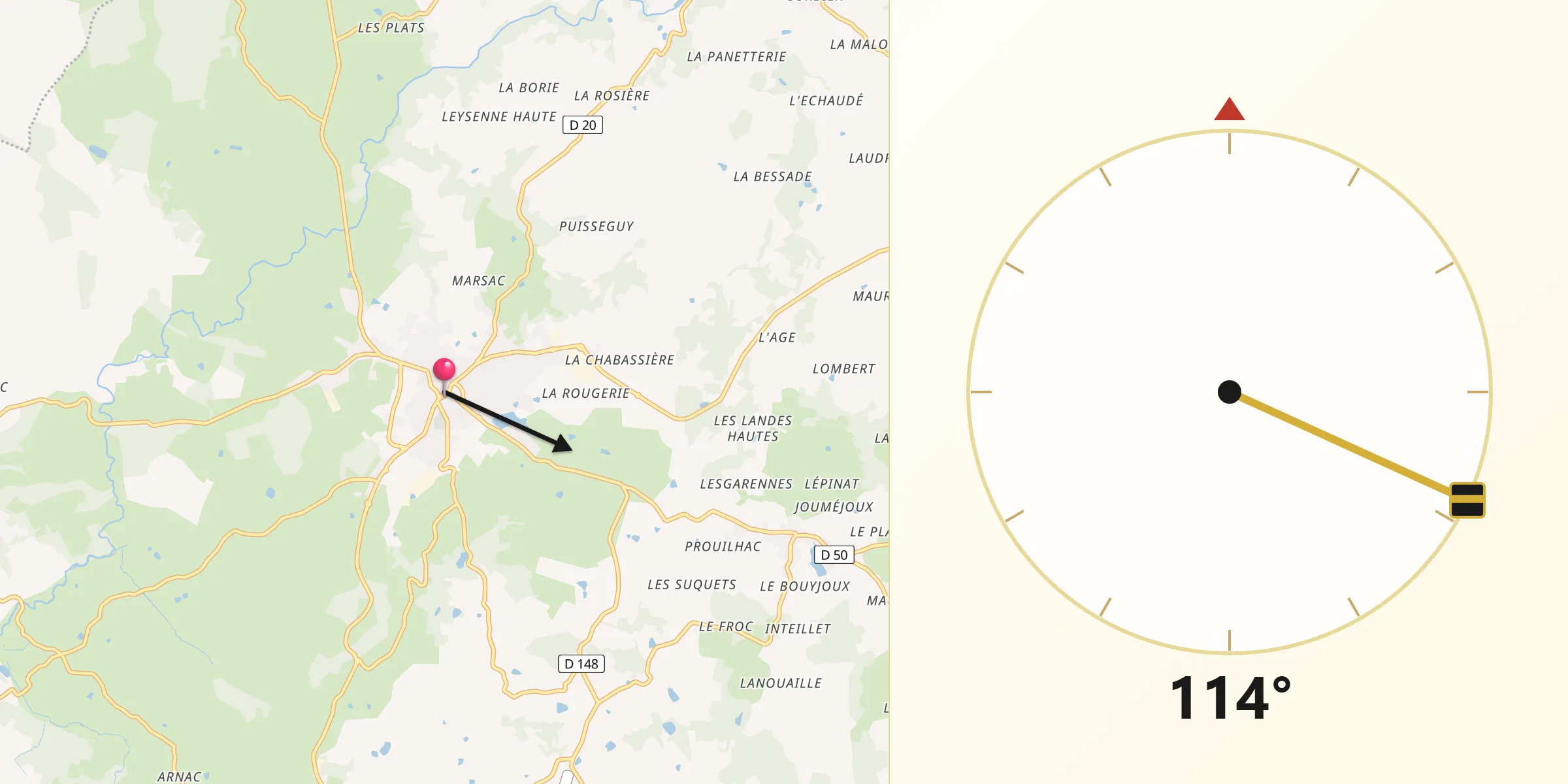 Direction vers la Qibla depuis Lubersac