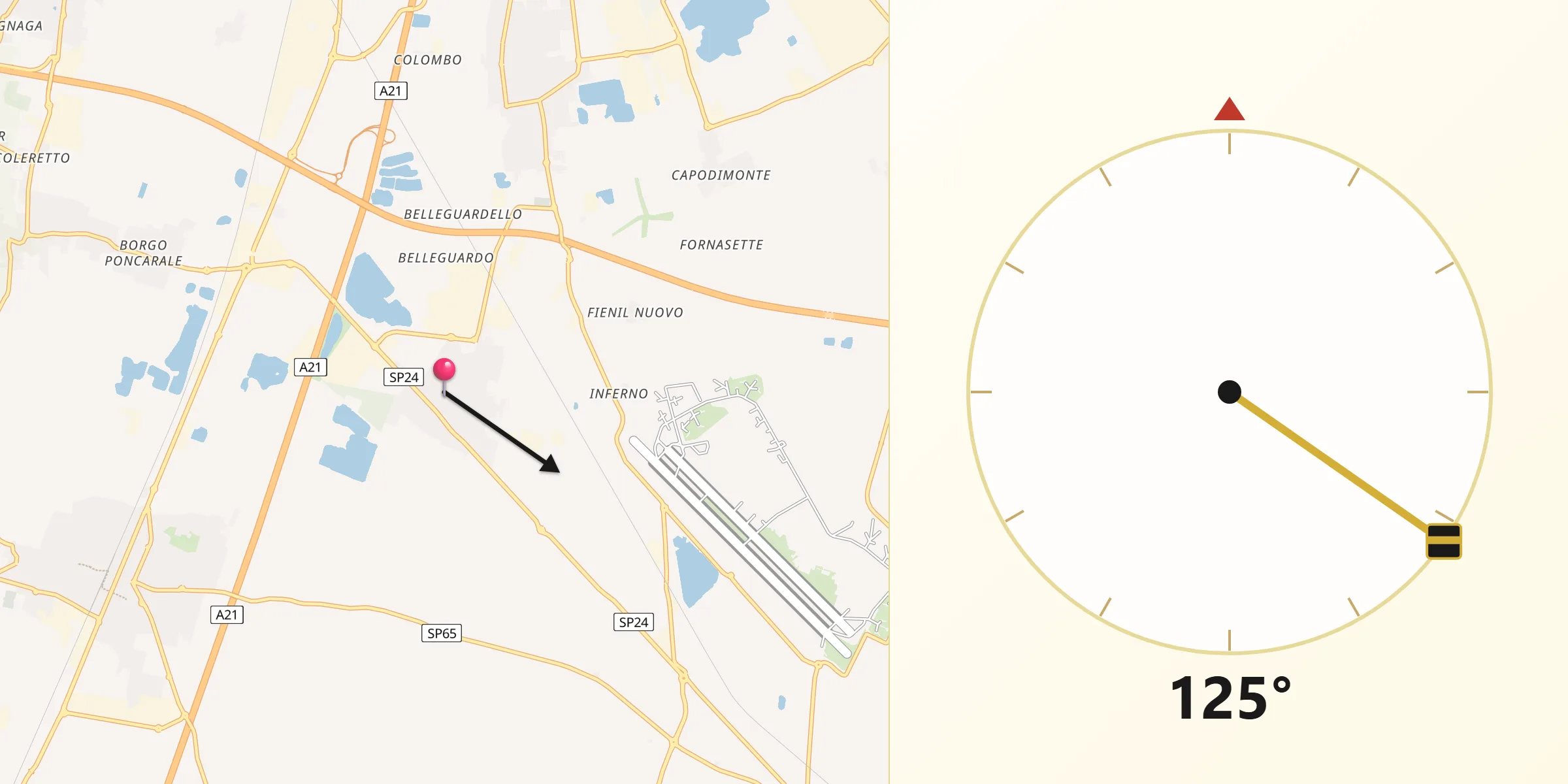 Direzione della Qibla da Montirone