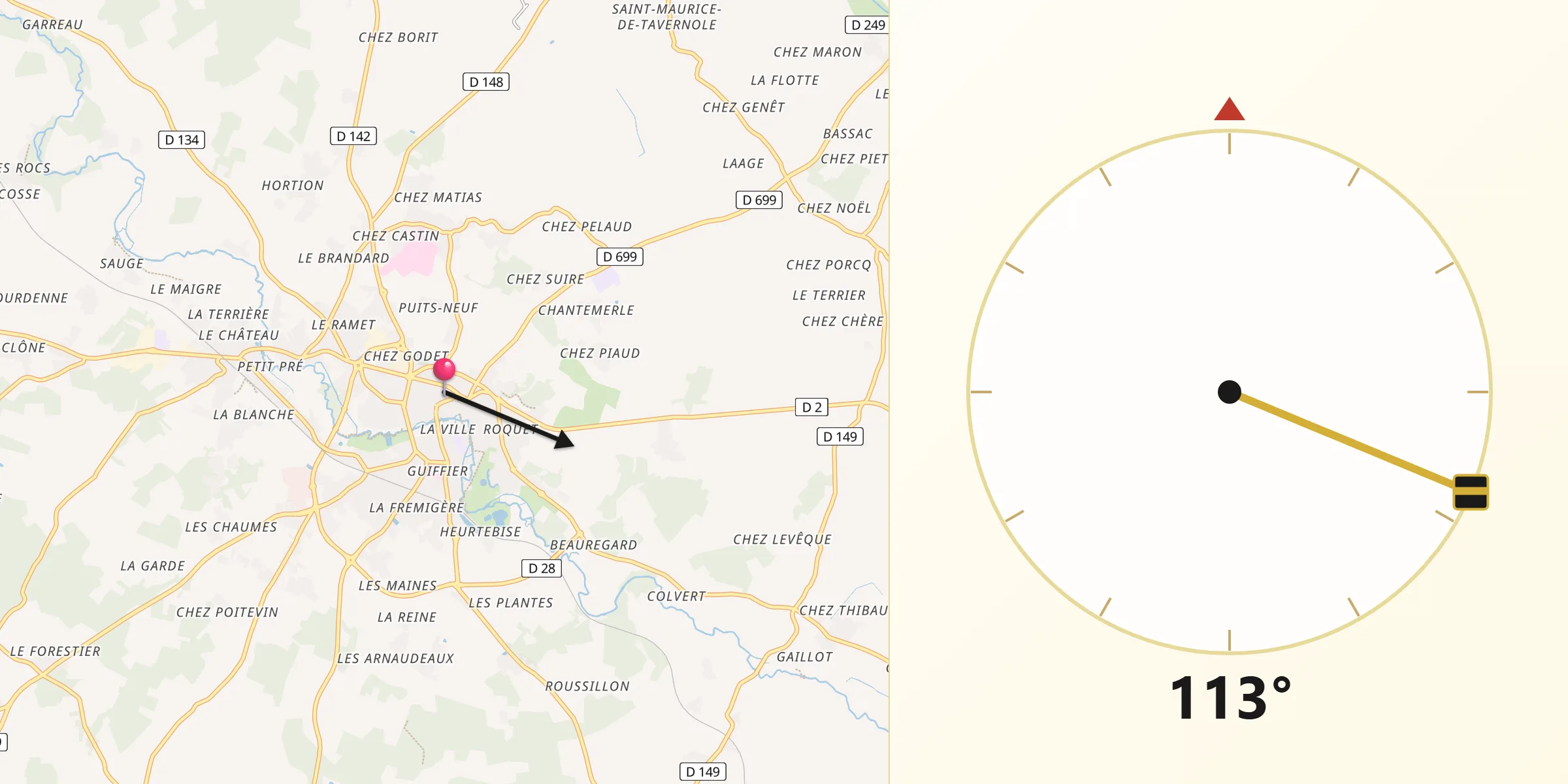 Direction vers la Qibla depuis Jonzac