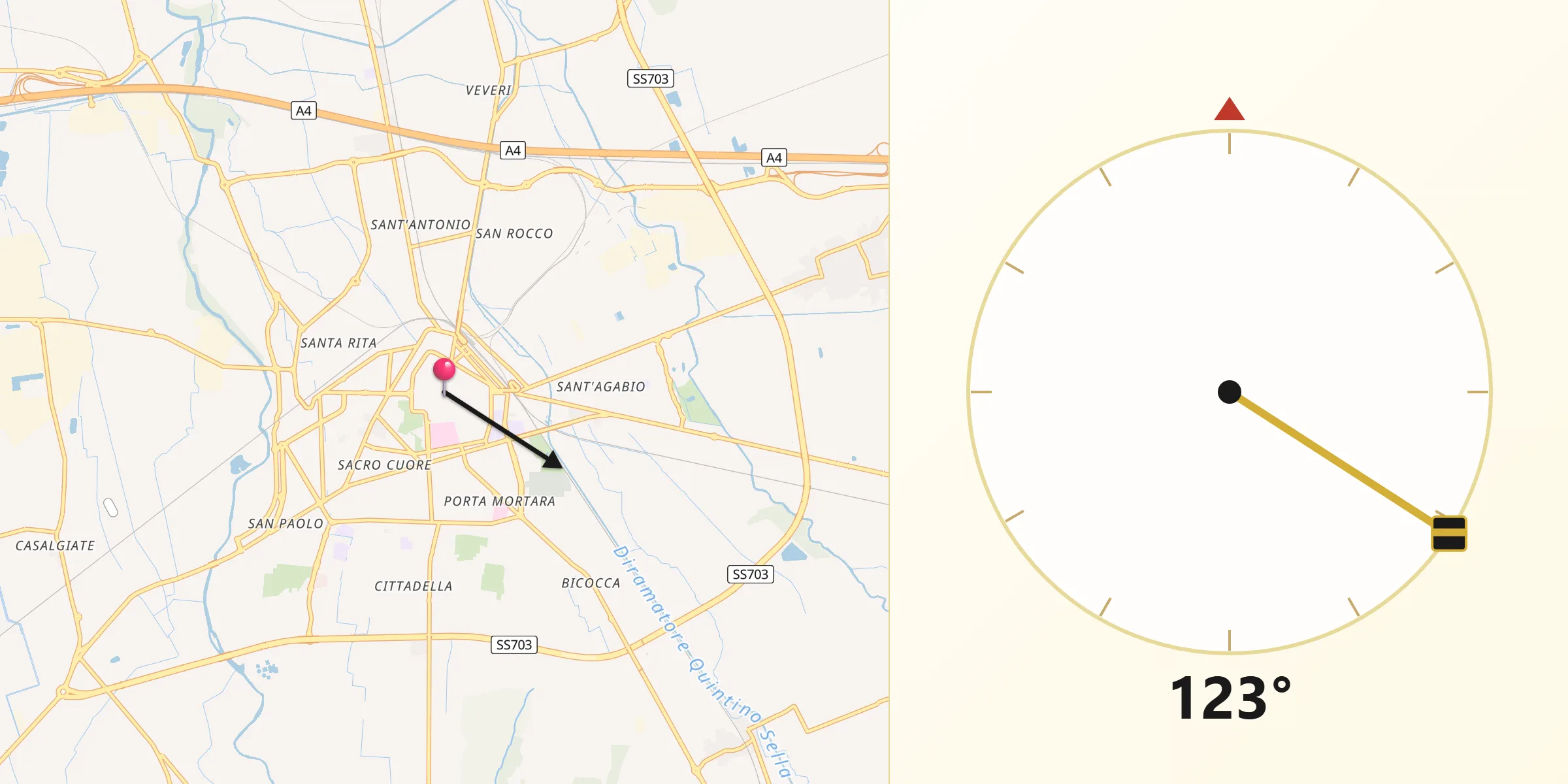 Direzione della Qibla da Novara