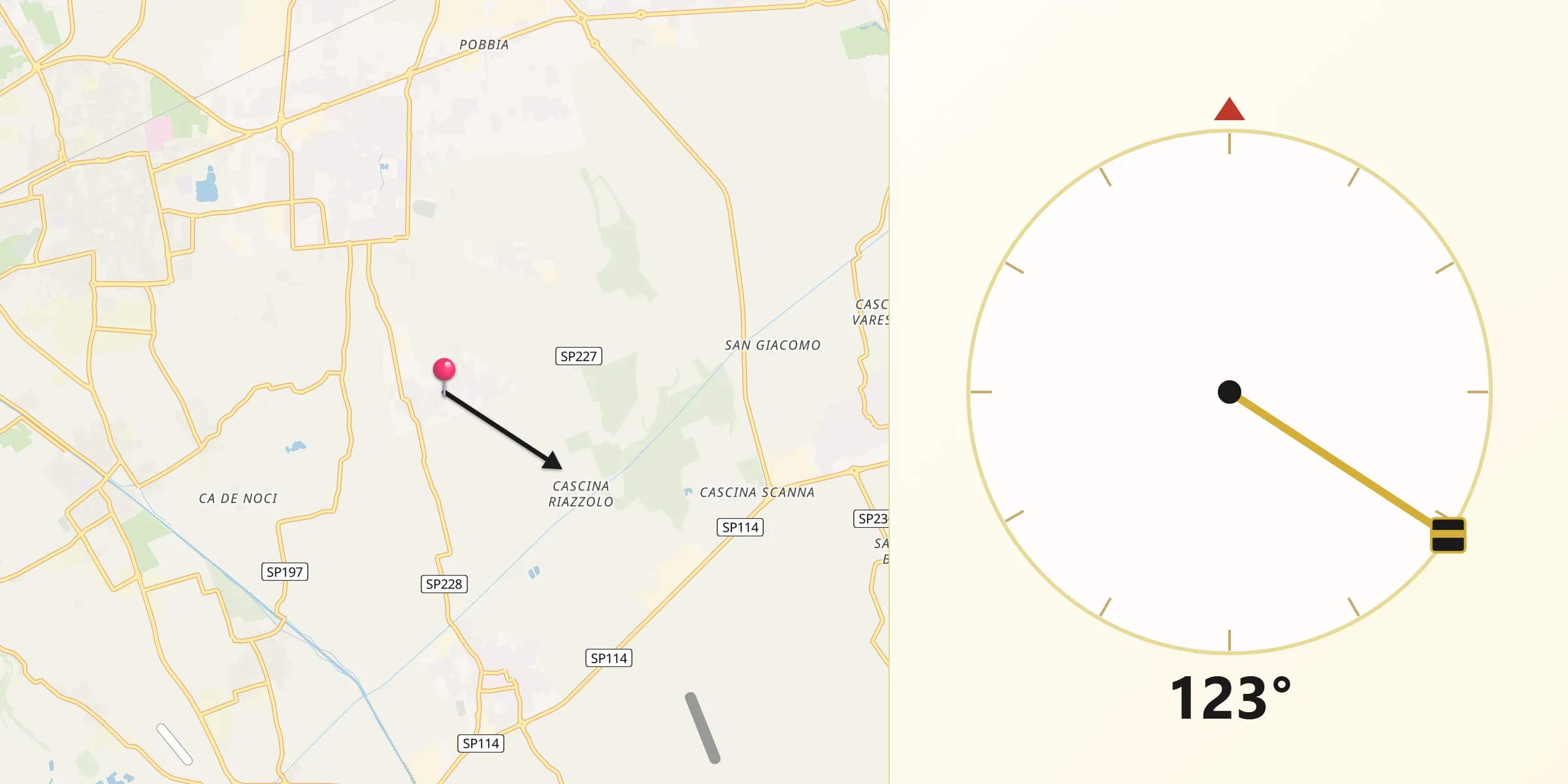 Direzione della Qibla da Cerello-Battuello