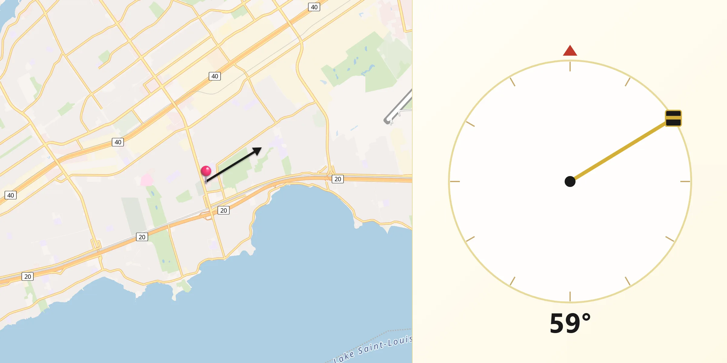 Qibla Direction from Pointe-Claire