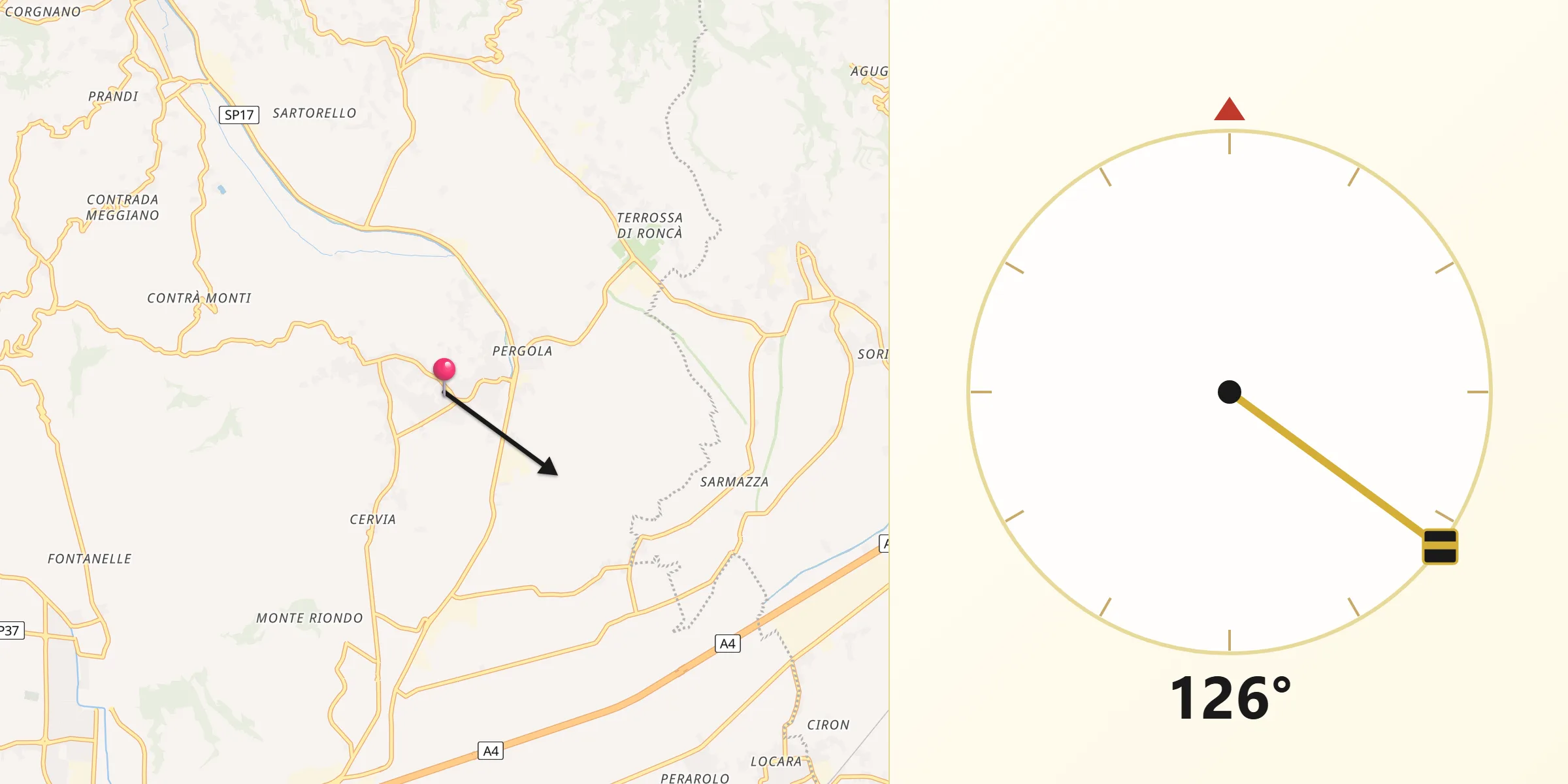 Direzione della Qibla da Brognoligo-Costalunga