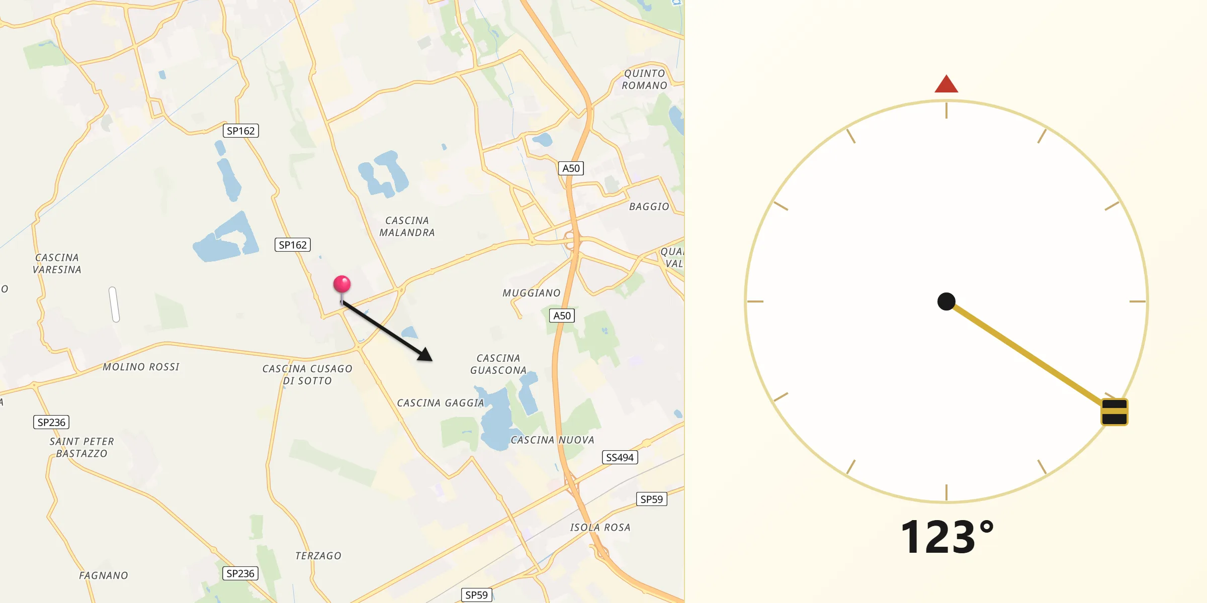 Direzione della Qibla da Cusago