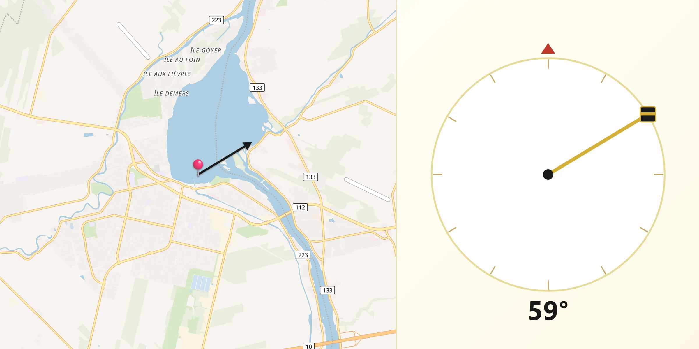Qibla Direction from Chambly