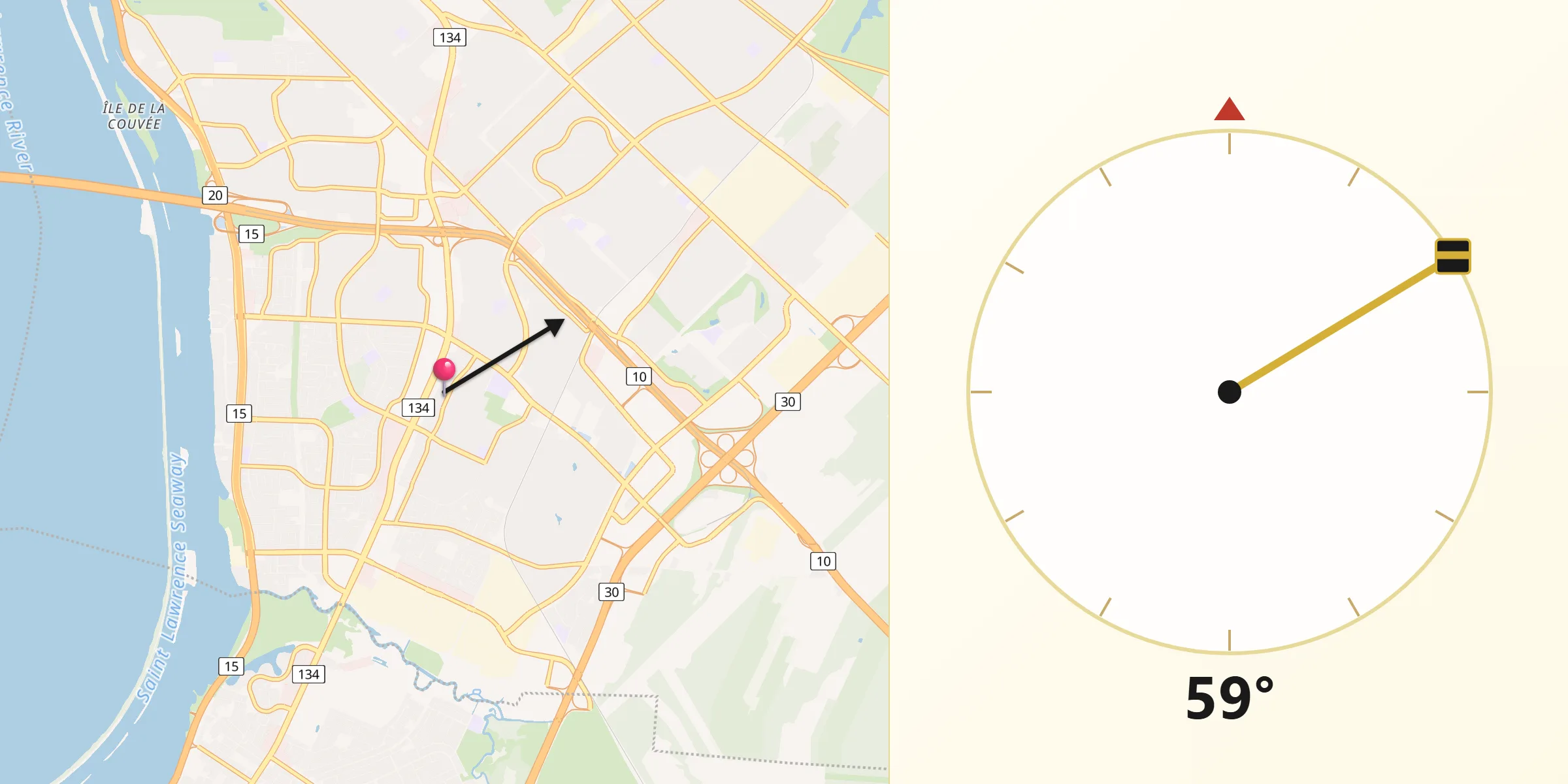 Qibla Direction from Brossard