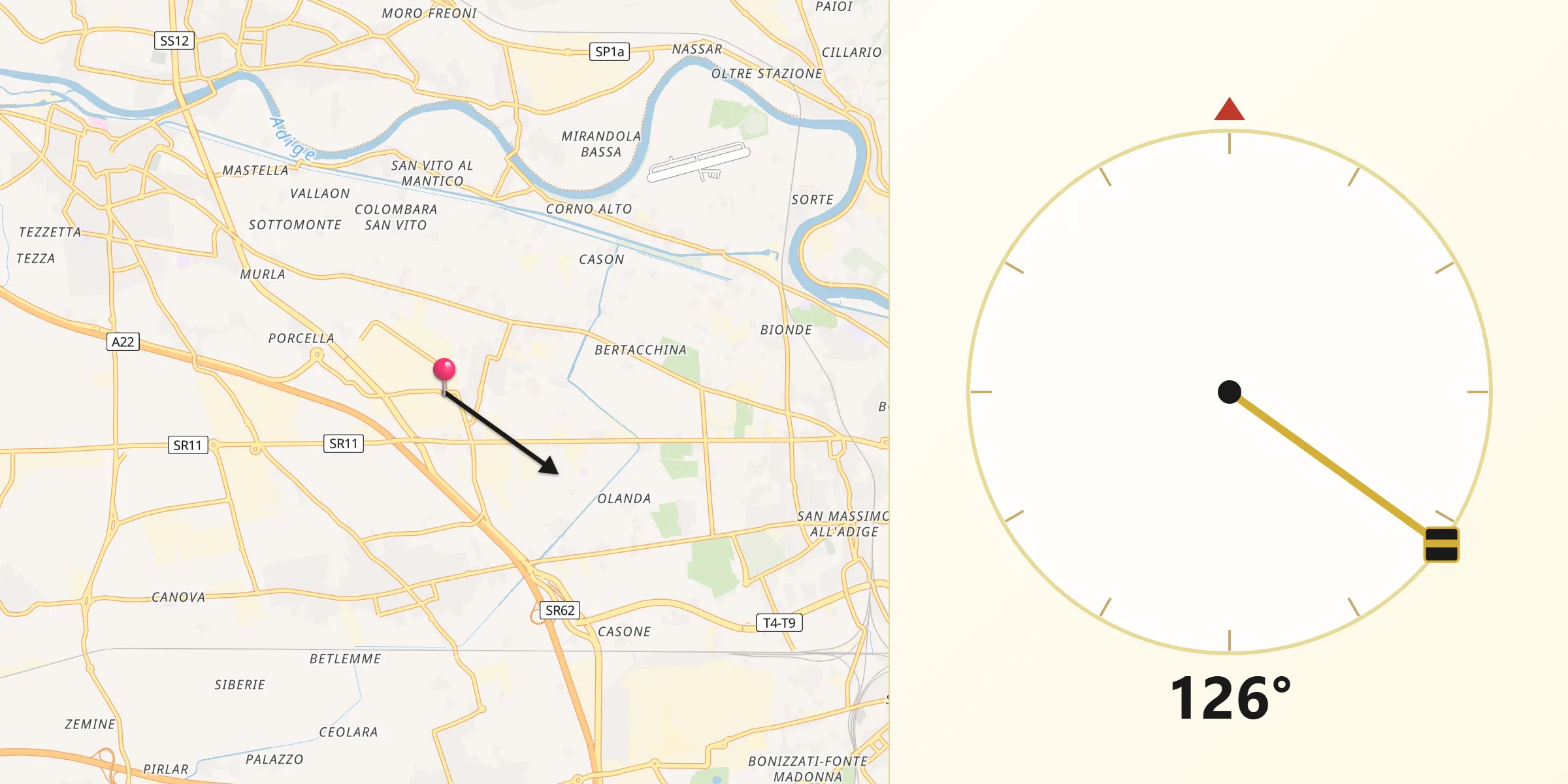 Direzione della Qibla da Bassone