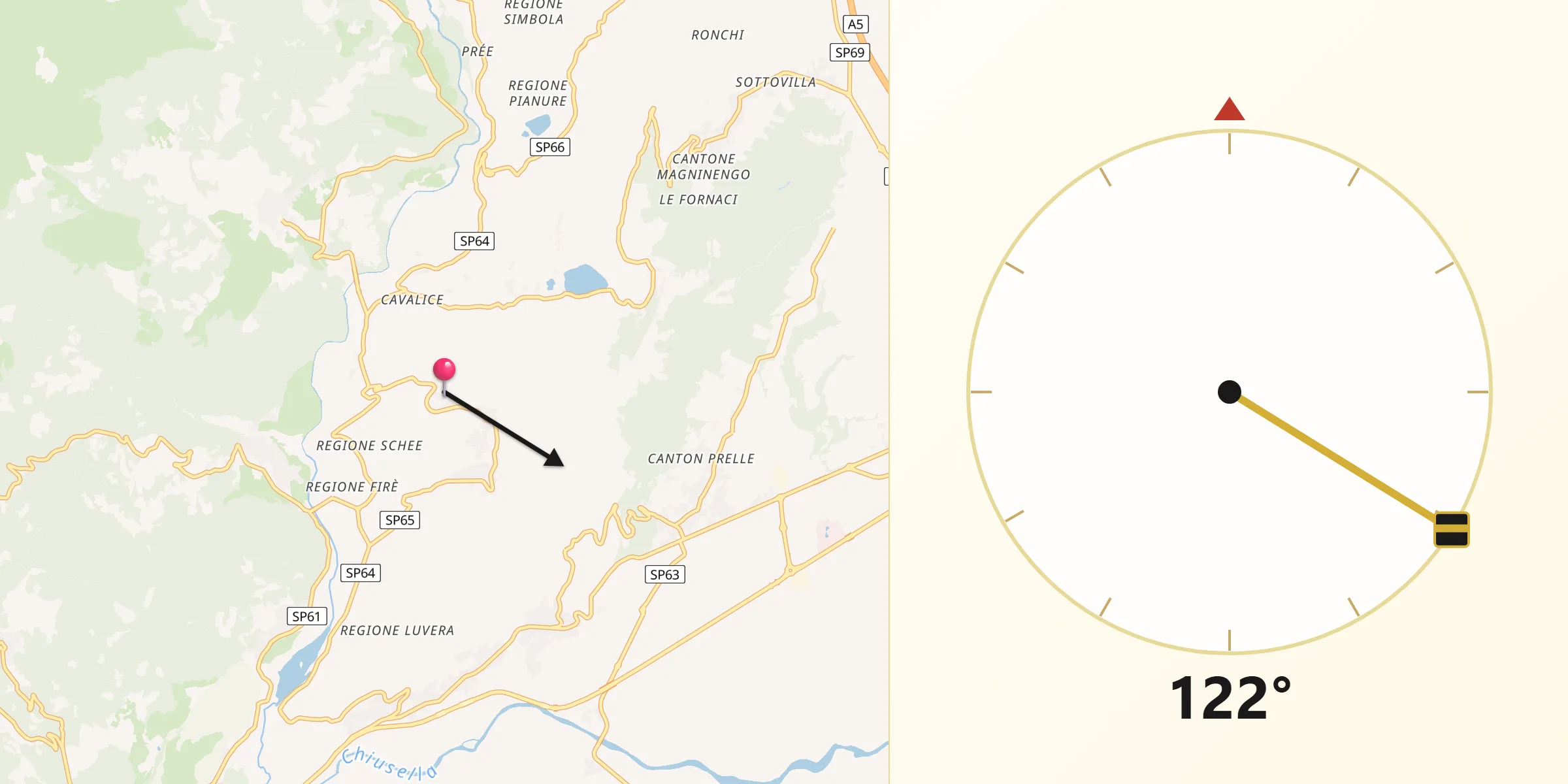 Direzione della Qibla da Pecco