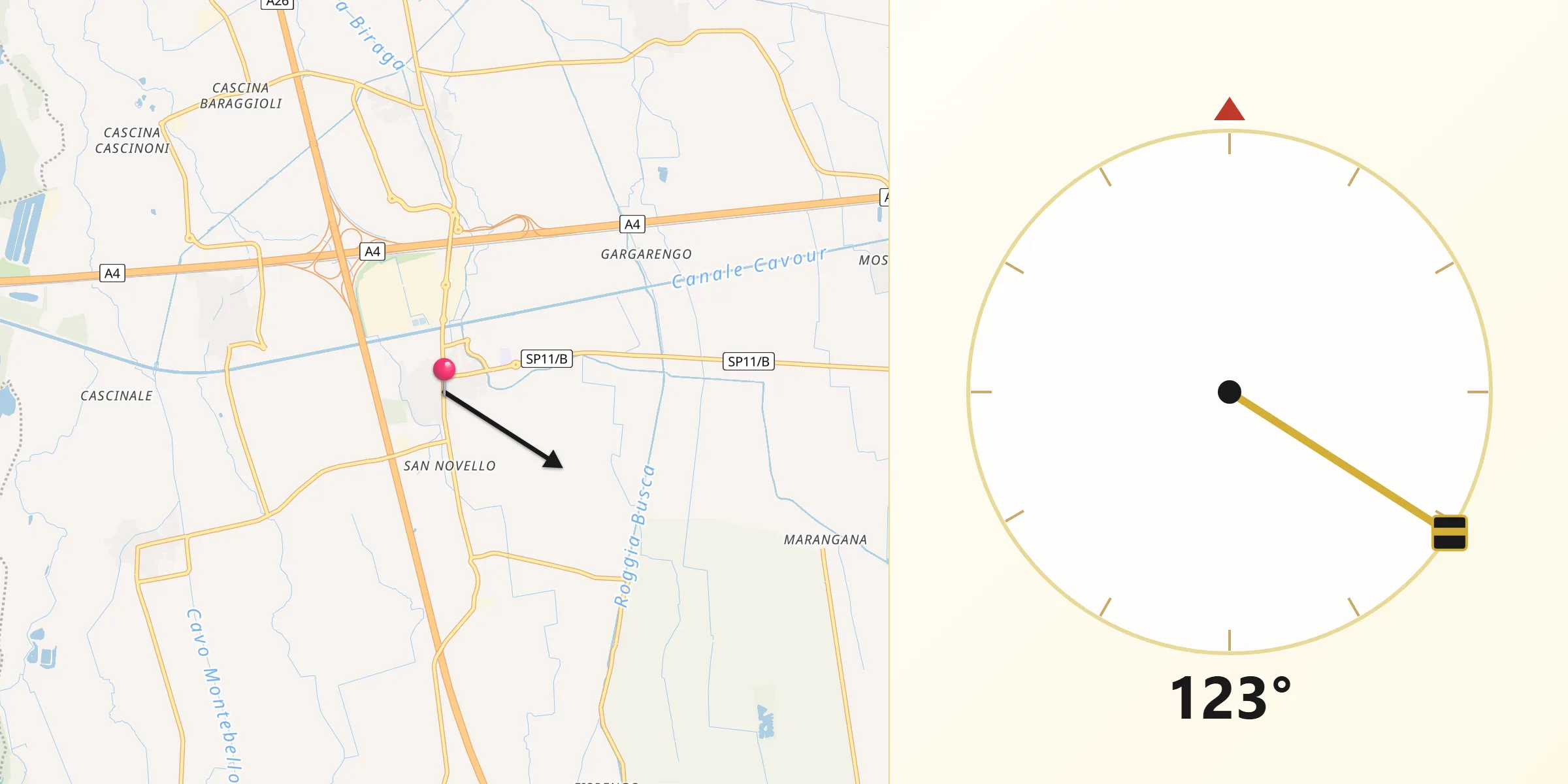 Direzione della Qibla da Biandrate