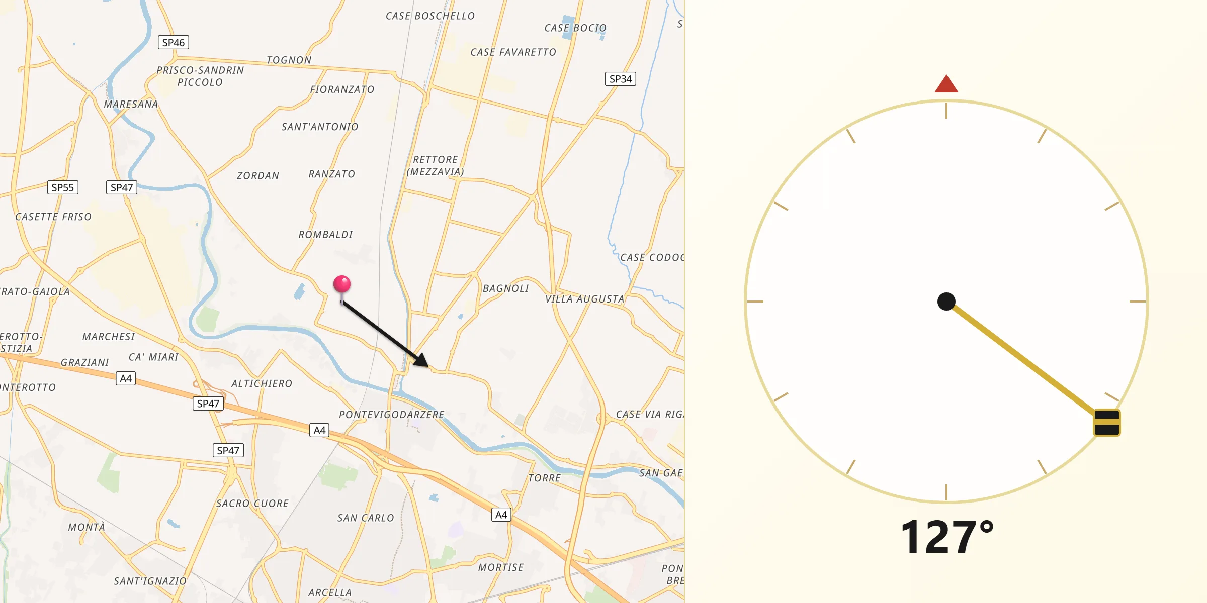 Direzione della Qibla da Vigodarzere