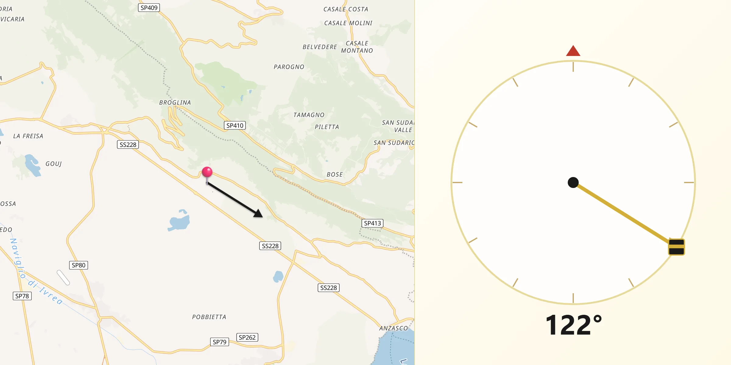 Direzione della Qibla da Palazzo Canavese