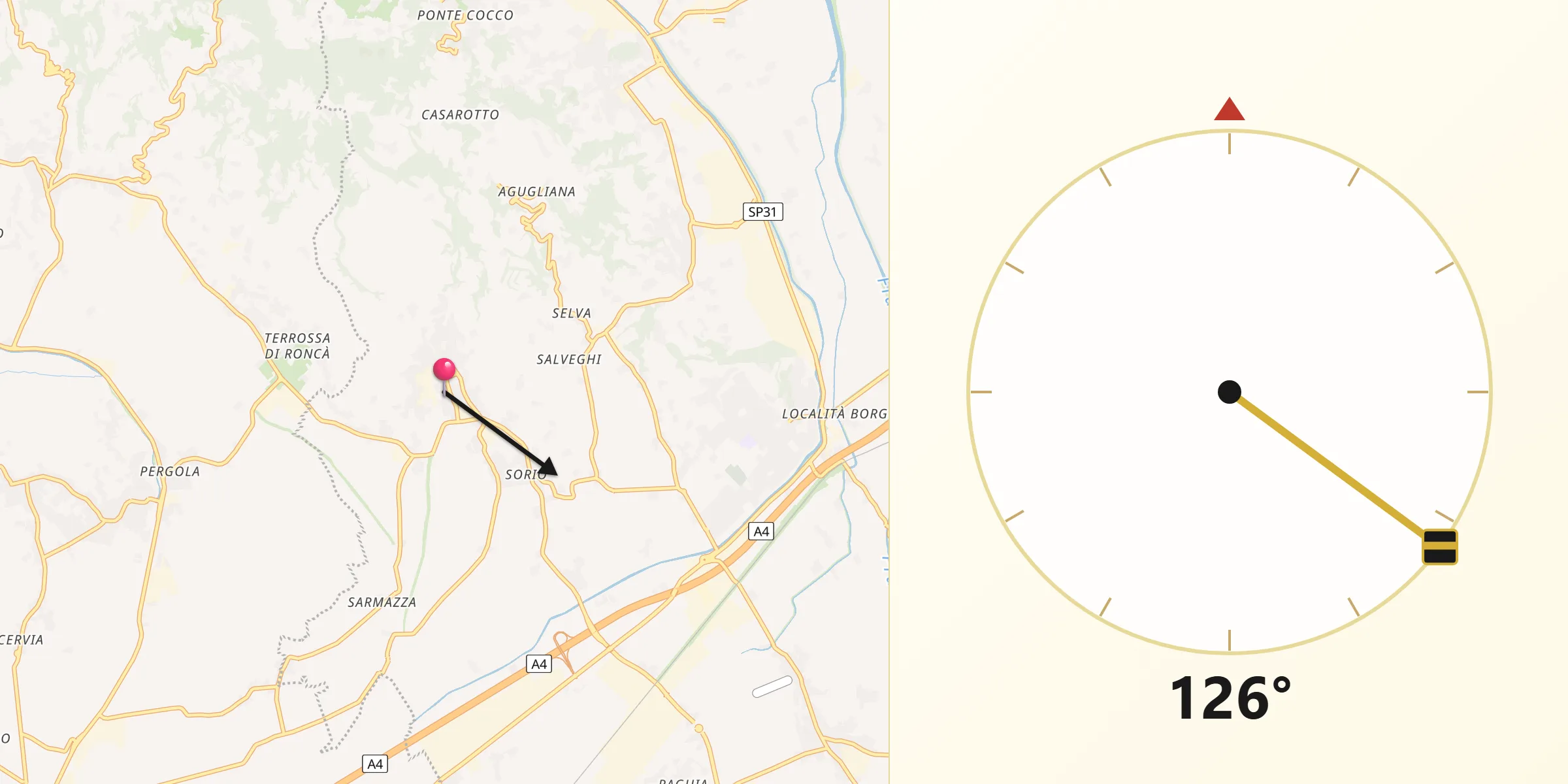 Direzione della Qibla da Gambellara
