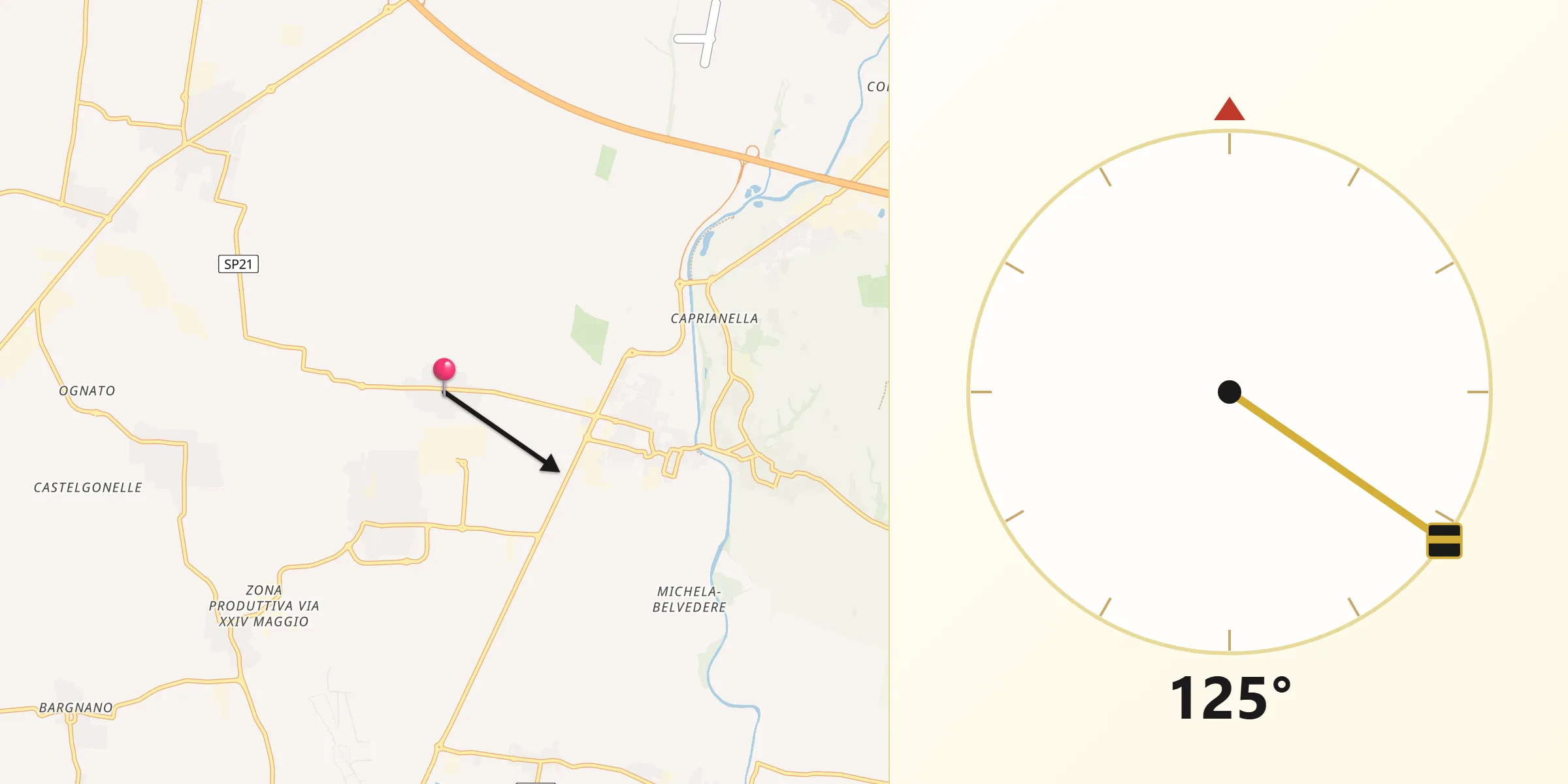 Direzione della Qibla da Pievedizio