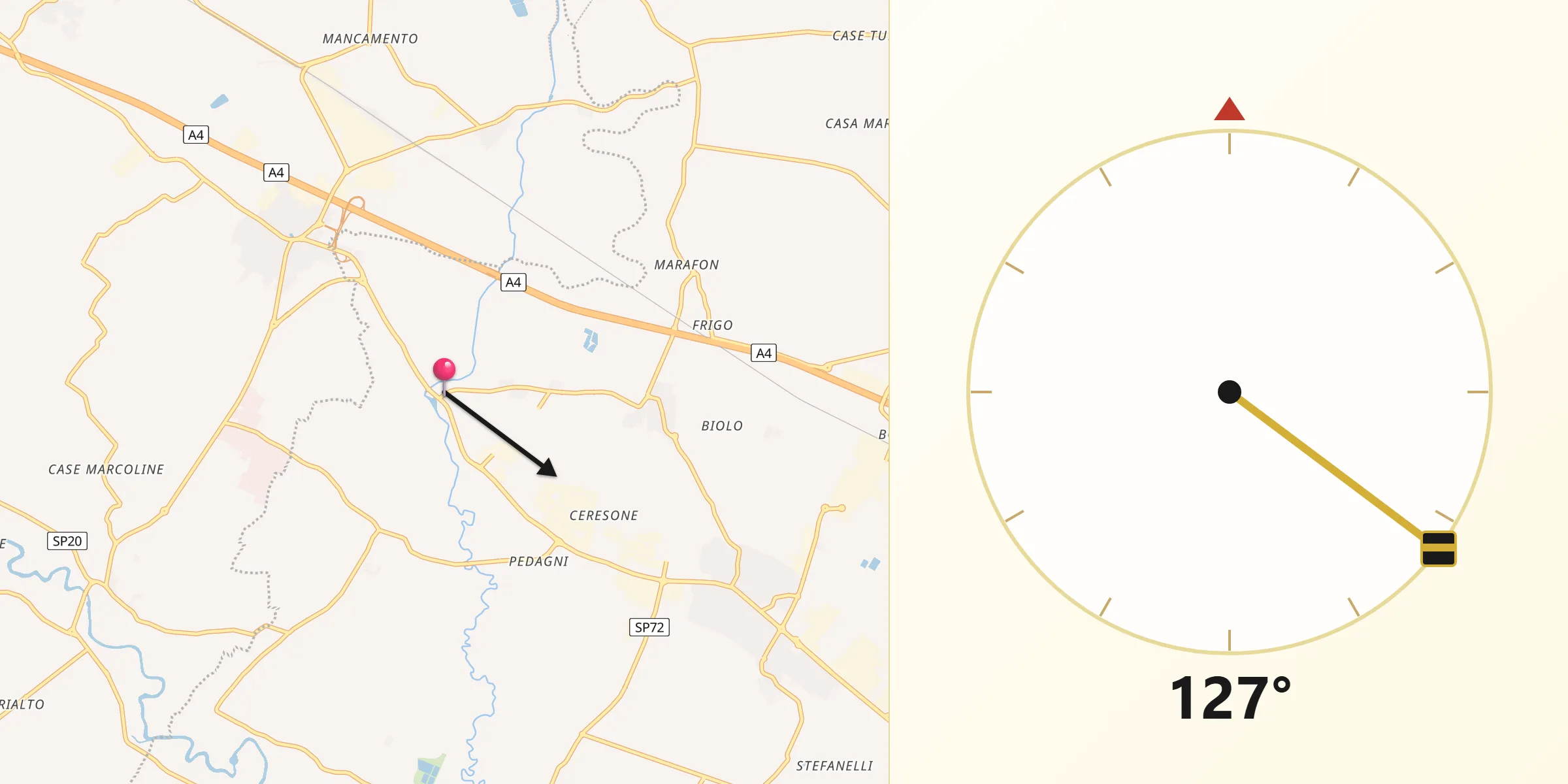 Direzione della Qibla da Arlesega
