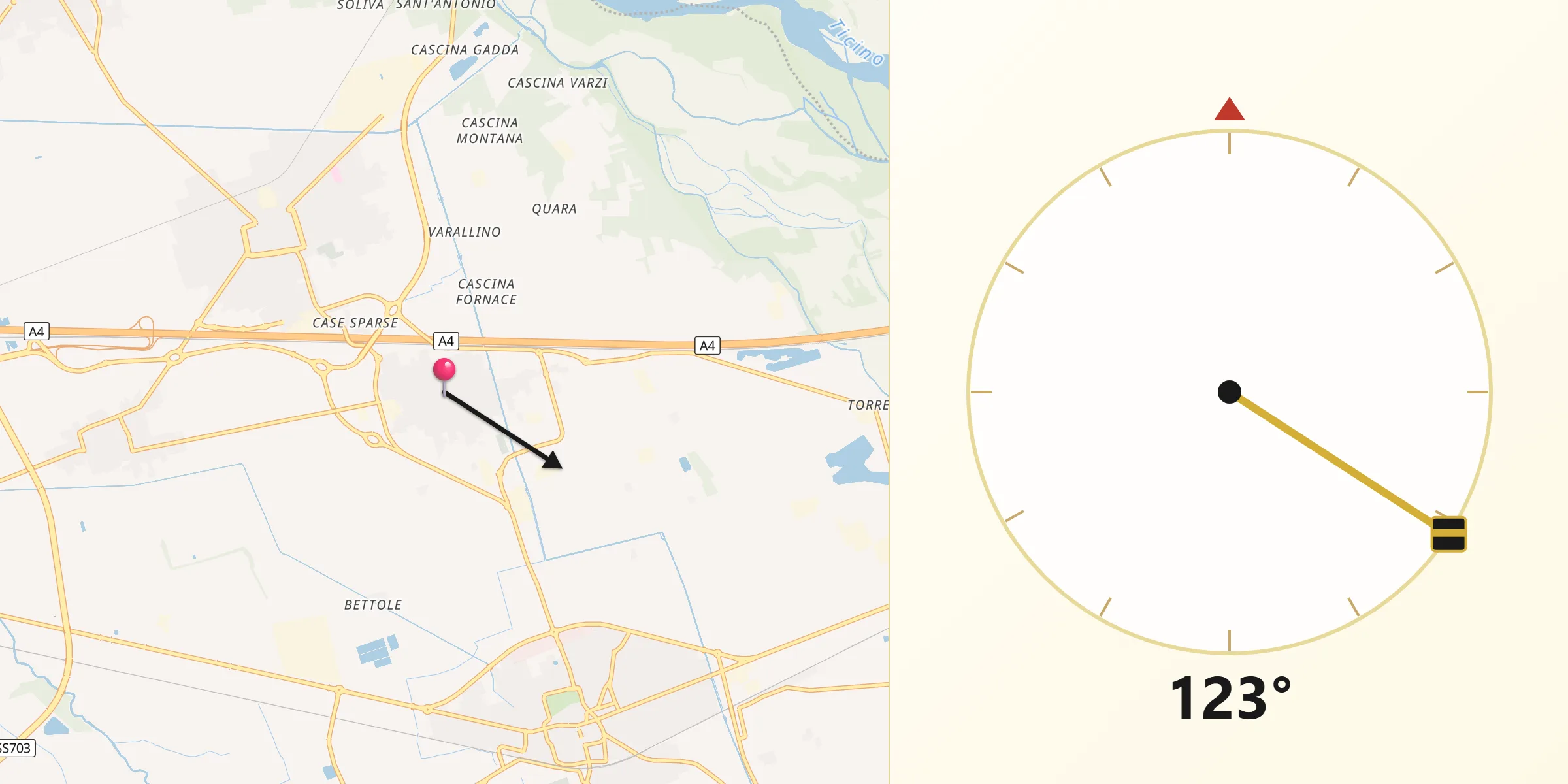 Direzione della Qibla da Romentino