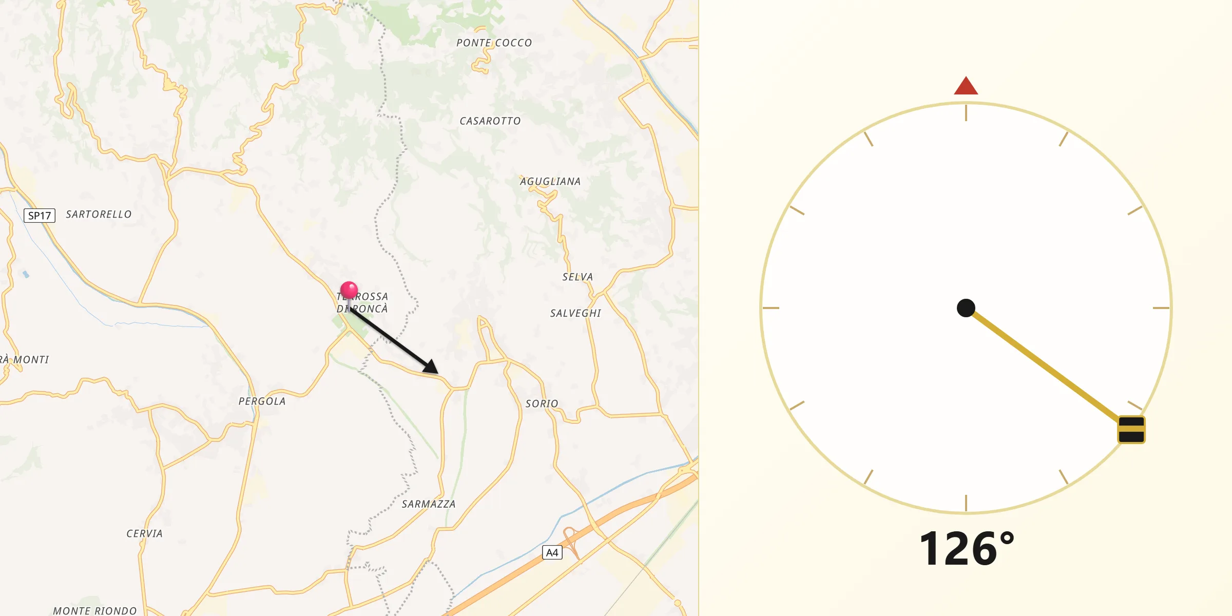 Direzione della Qibla da Terrossa