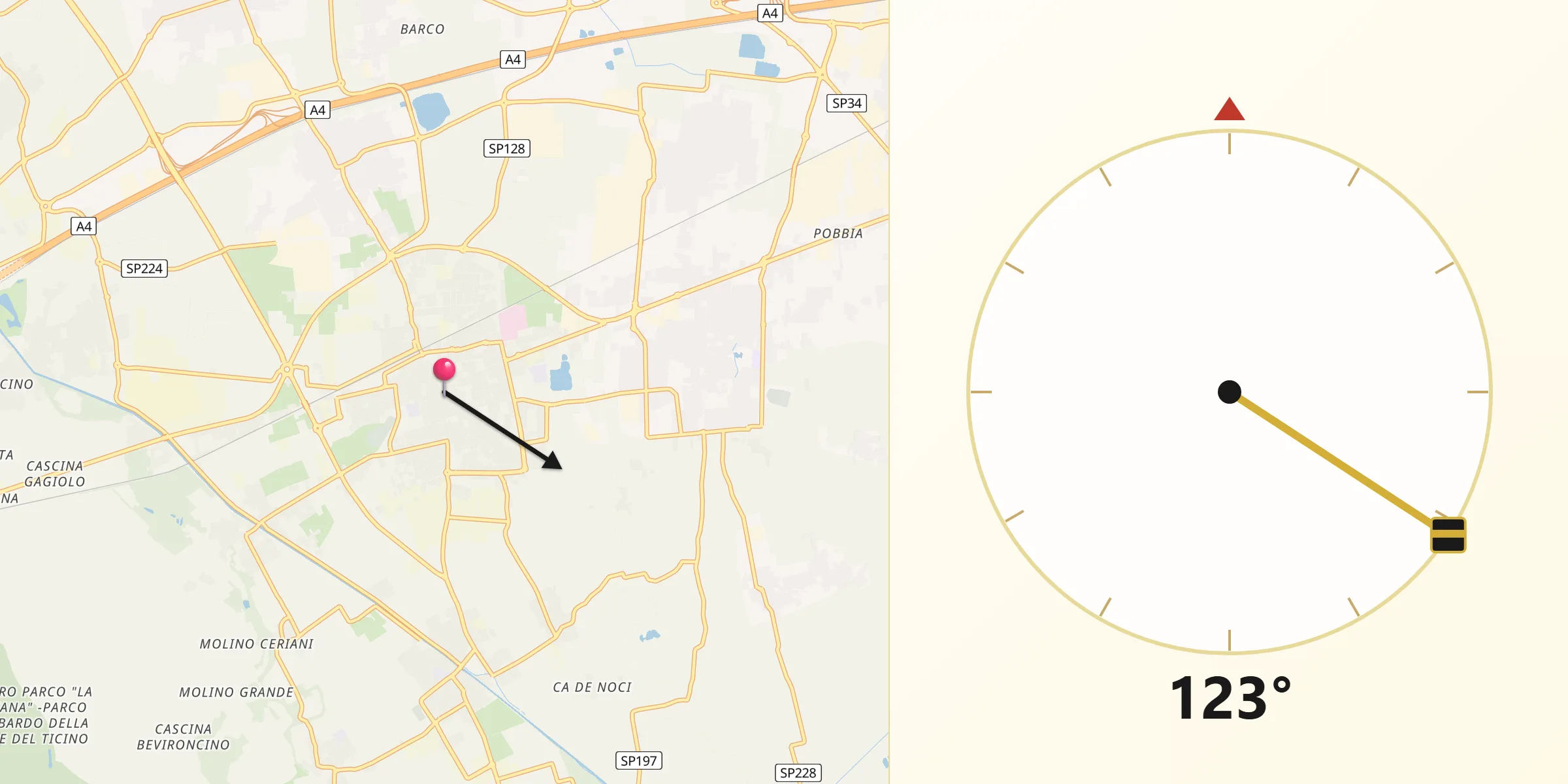 Direzione della Qibla da Magenta