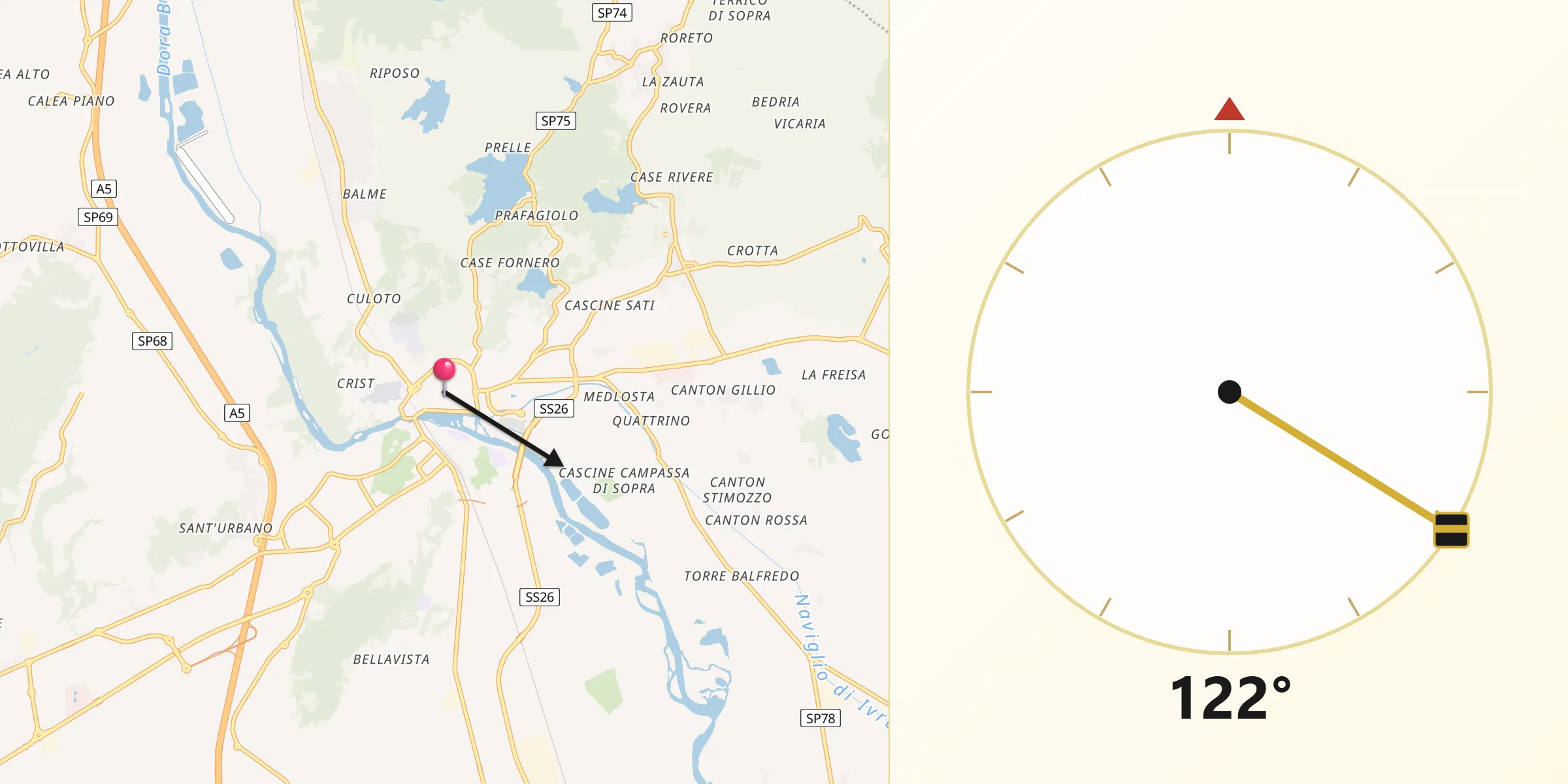 Direzione della Qibla da Ivrea