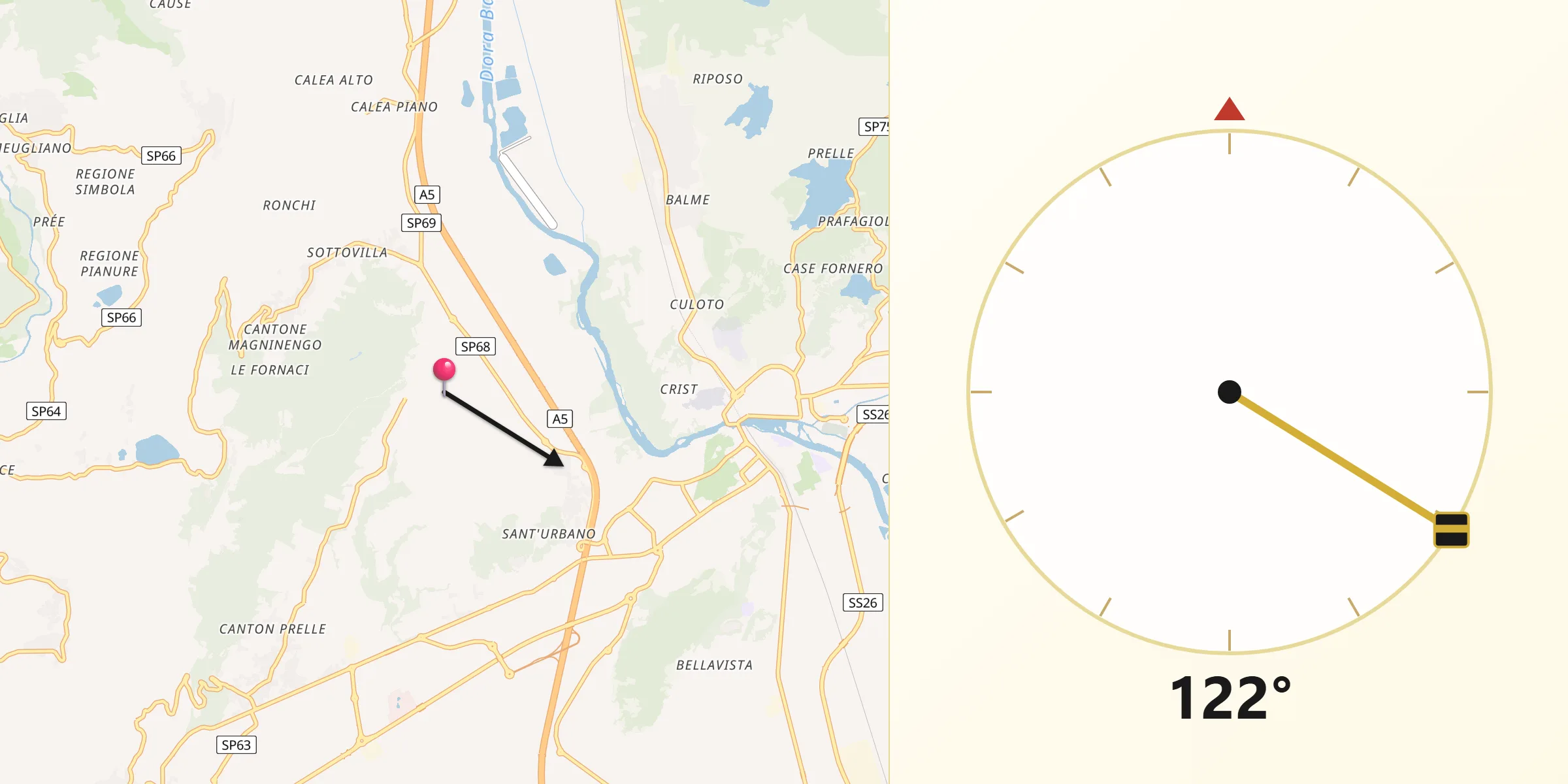 Direzione della Qibla da Fiorano Canavese