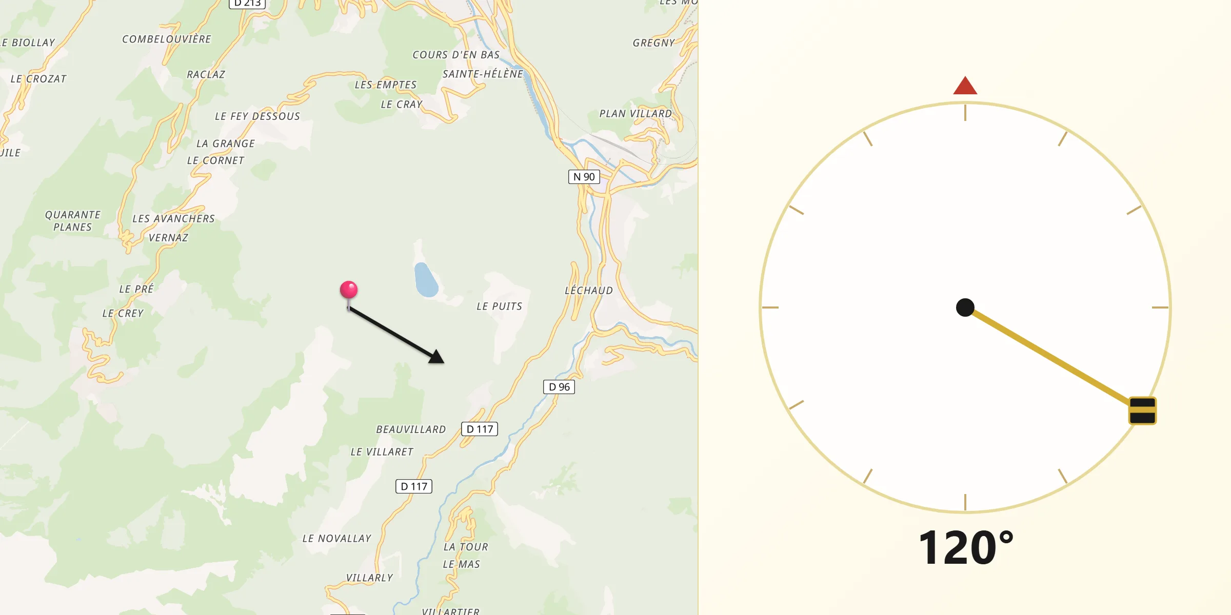 Direction vers la Qibla depuis Savoie