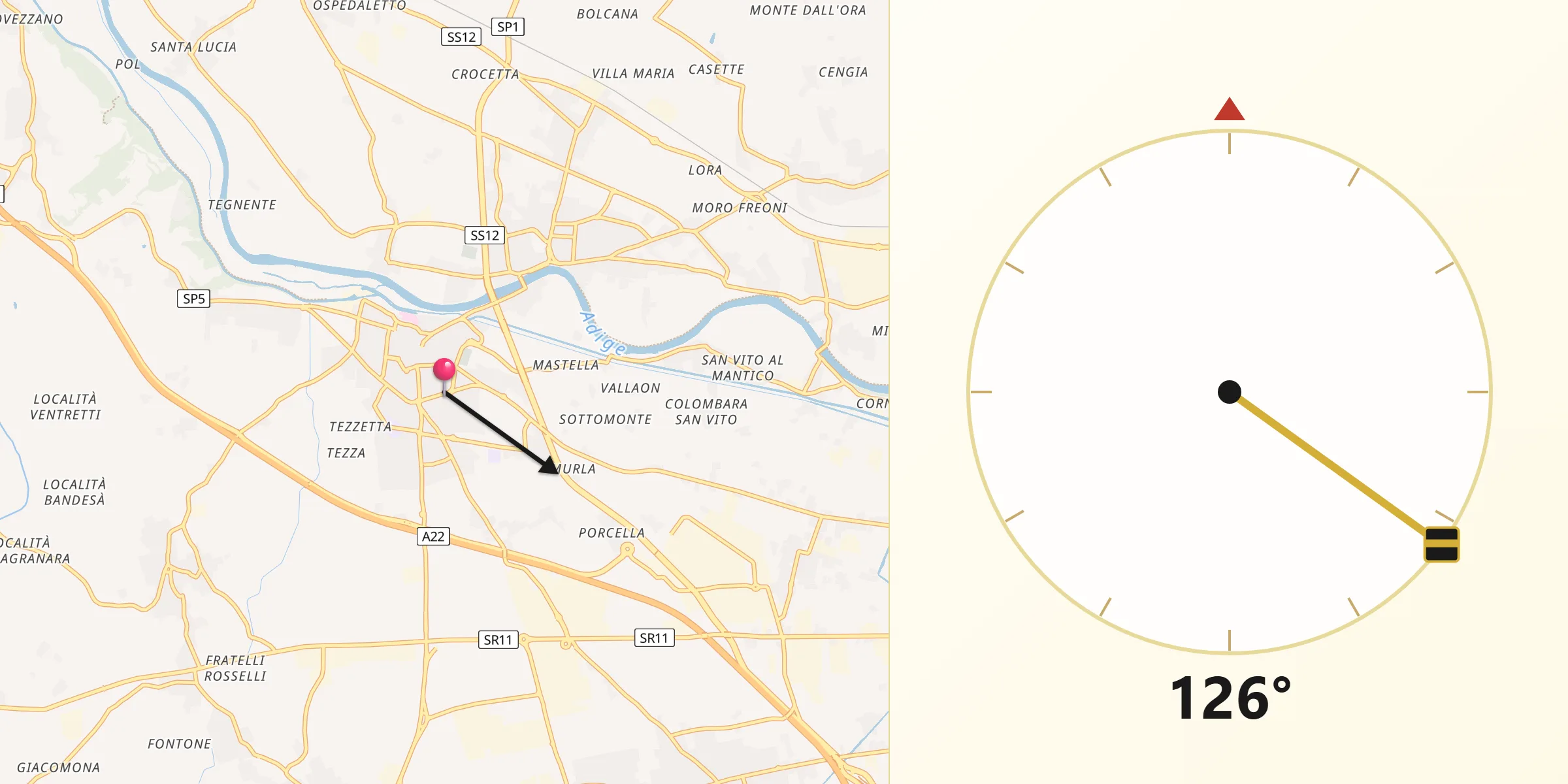 Direzione della Qibla da Bussolengo