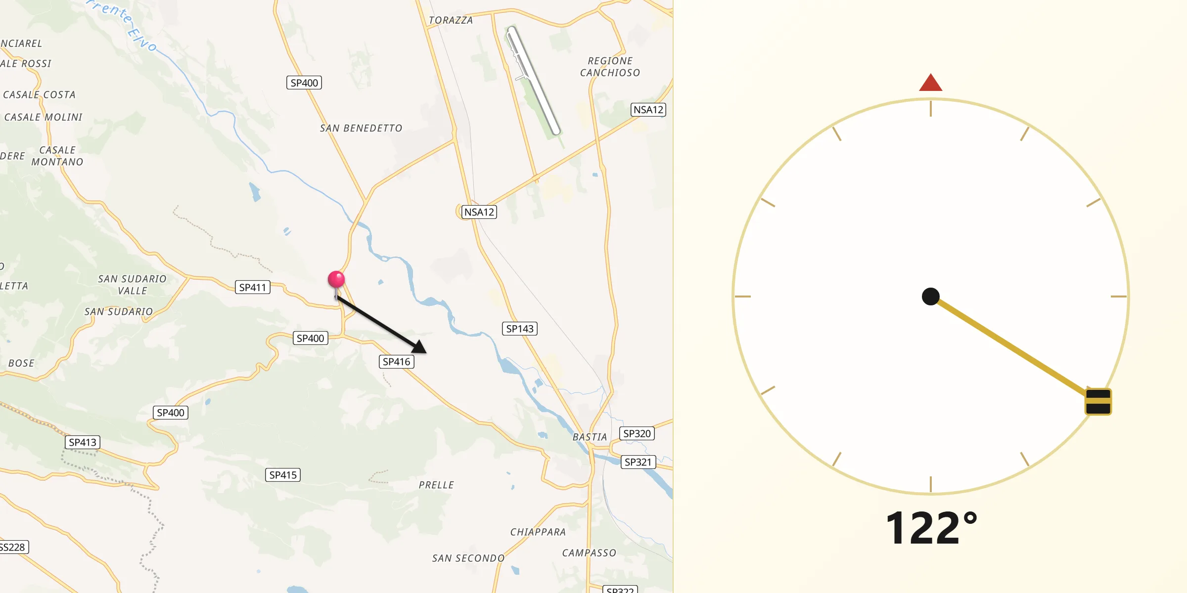 Direzione della Qibla da Cerrione