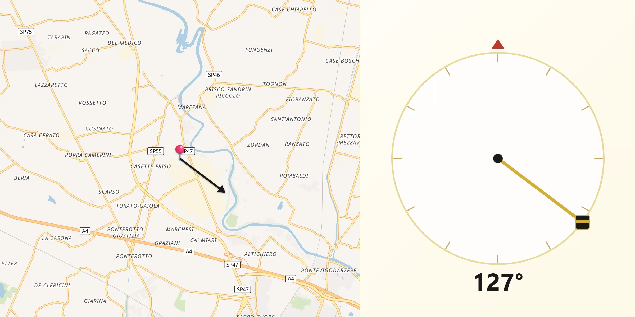 Direzione della Qibla da Limena