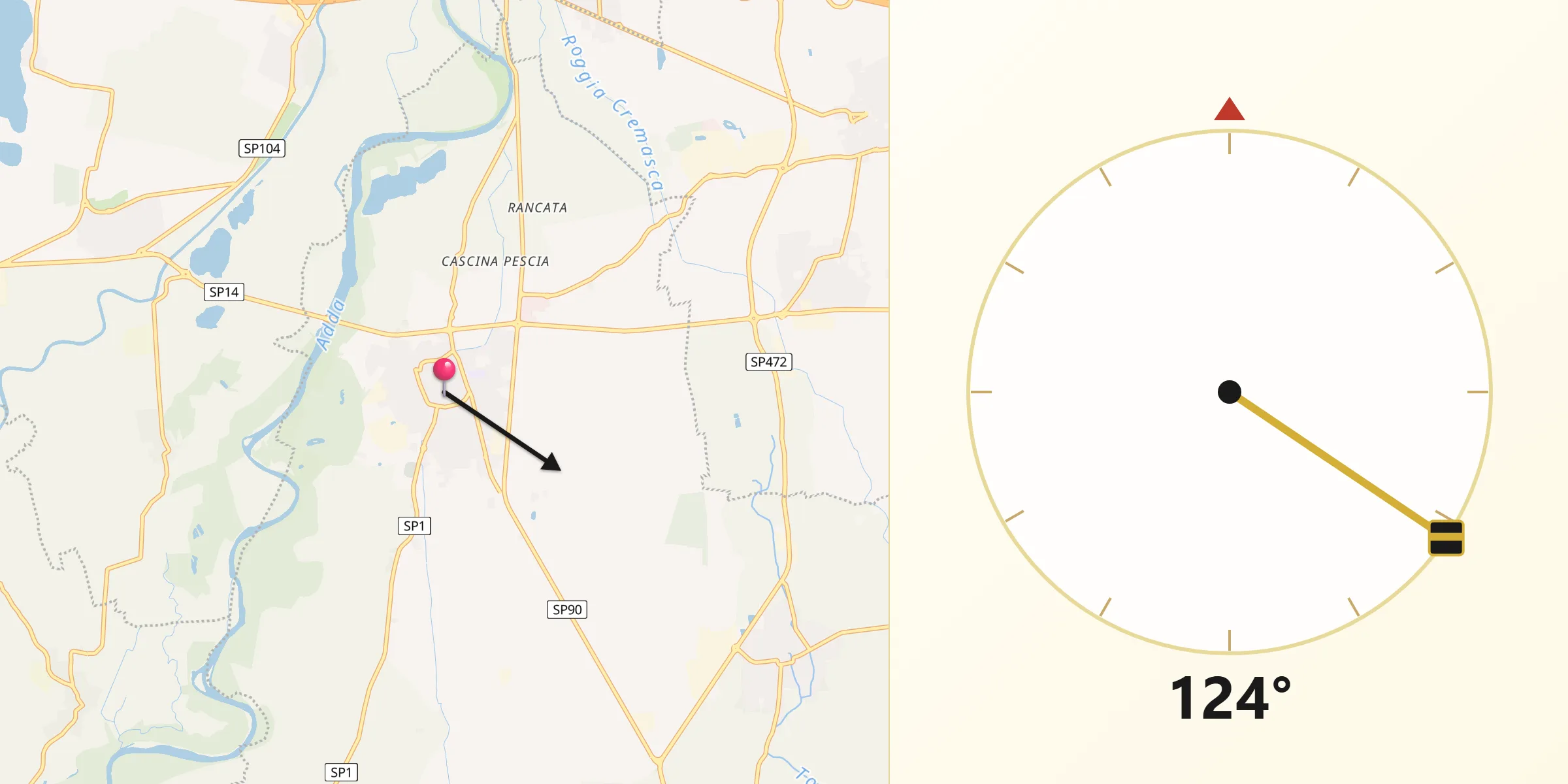 Direzione della Qibla da Rivolta d'Adda