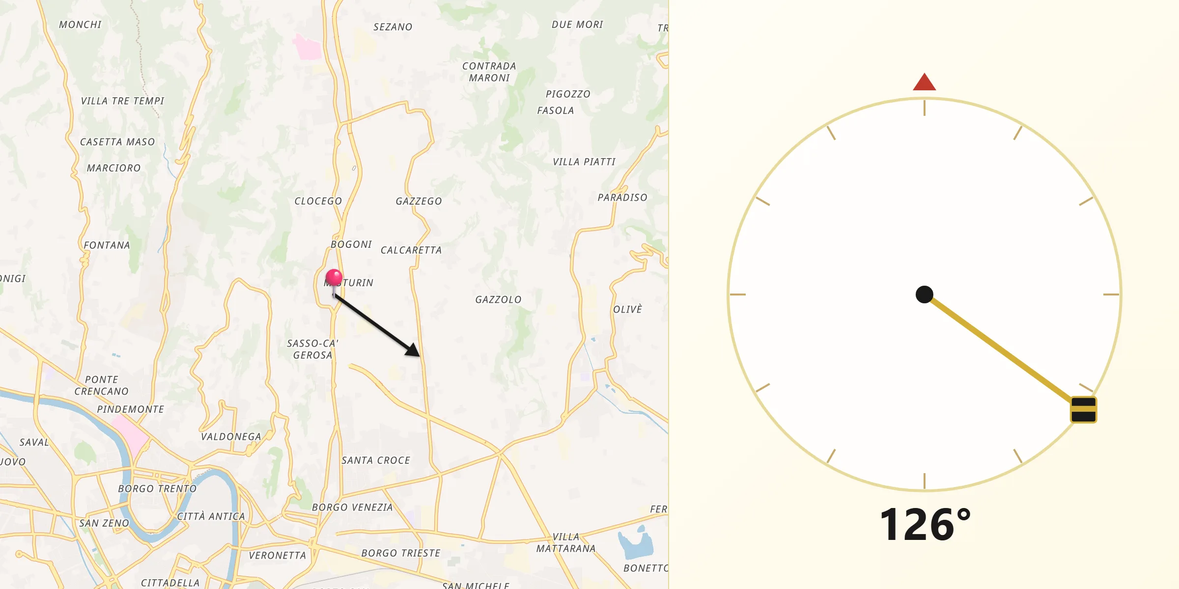 Direzione della Qibla da Poiano