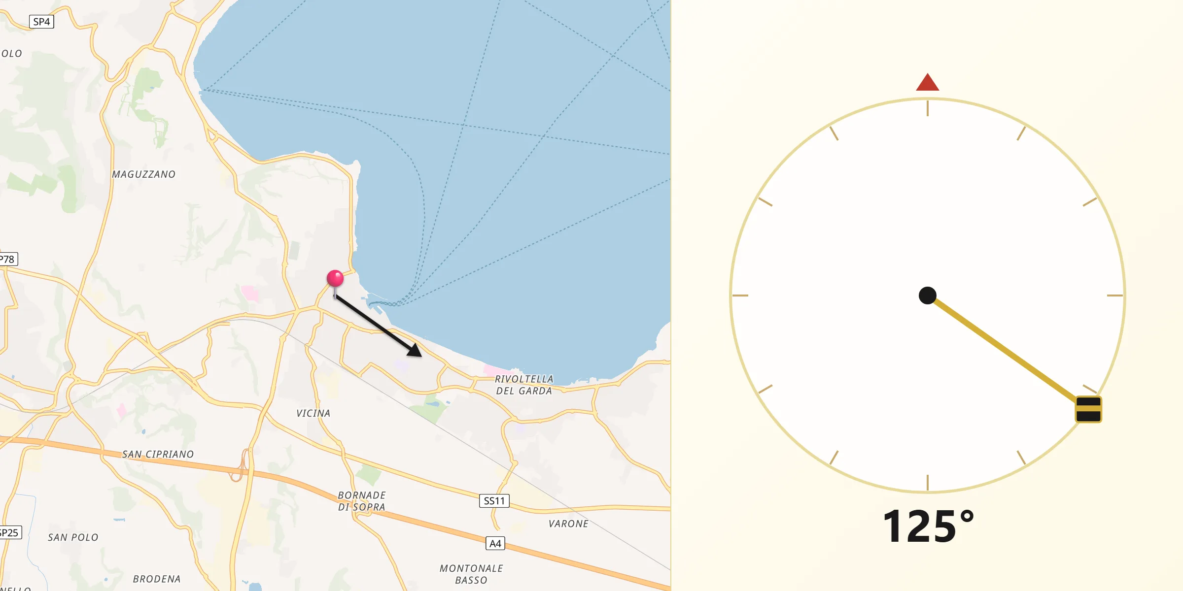 Direzione della Qibla da Desenzano del Garda