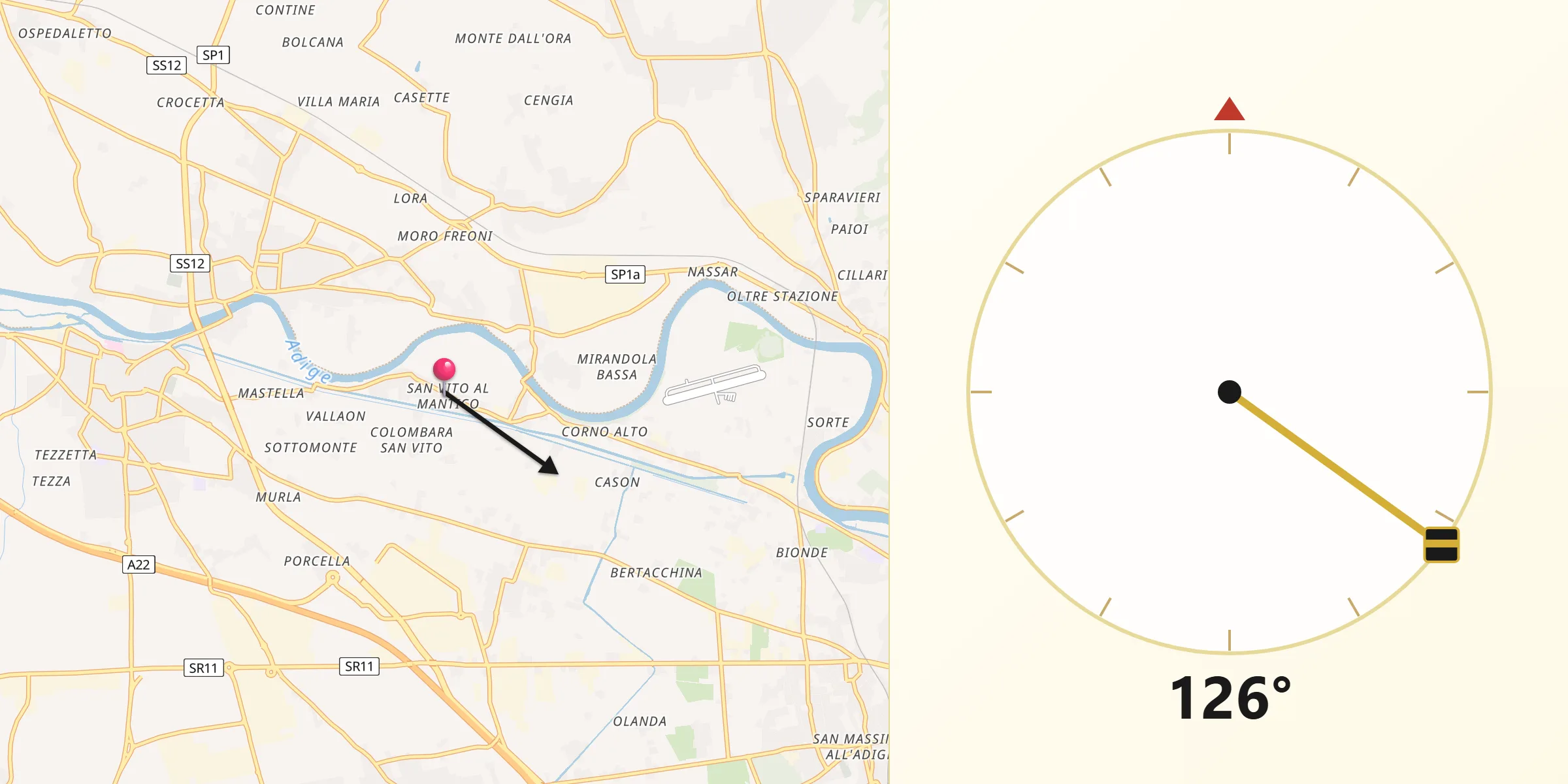 Direzione della Qibla da San Vito al Mantico