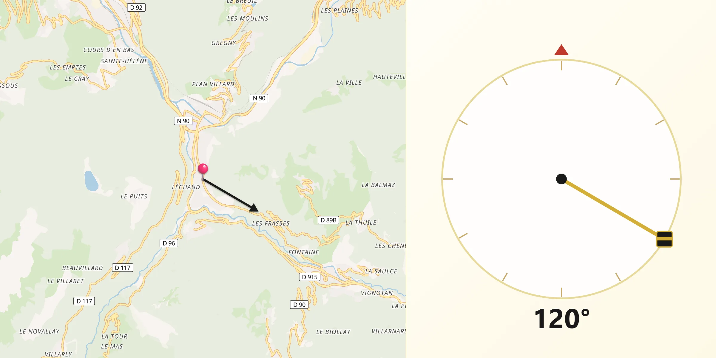 Direction vers la Qibla depuis Salins-les-Thermes