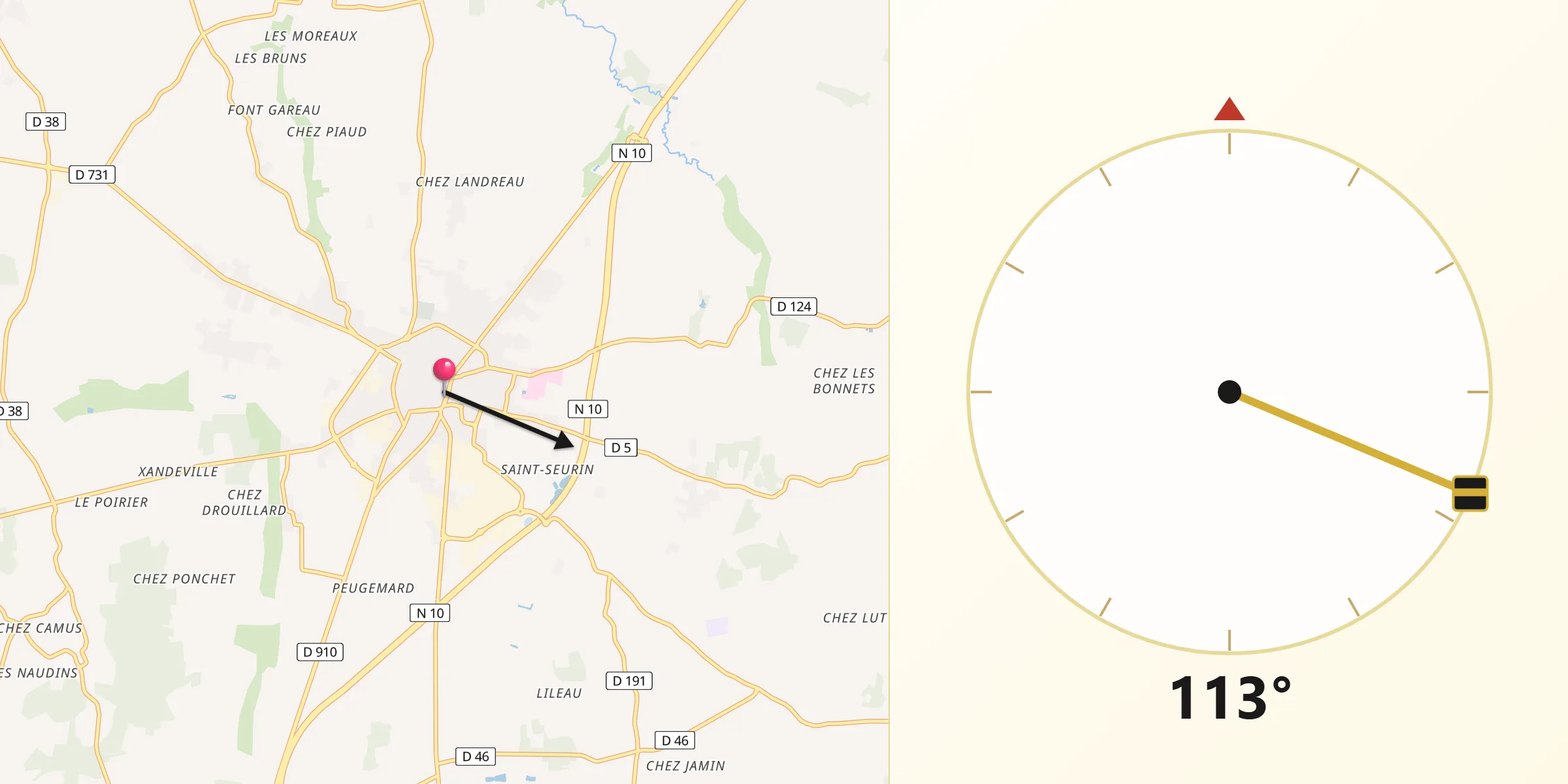 Direction vers la Qibla depuis Barbezieux-Saint-Hilaire