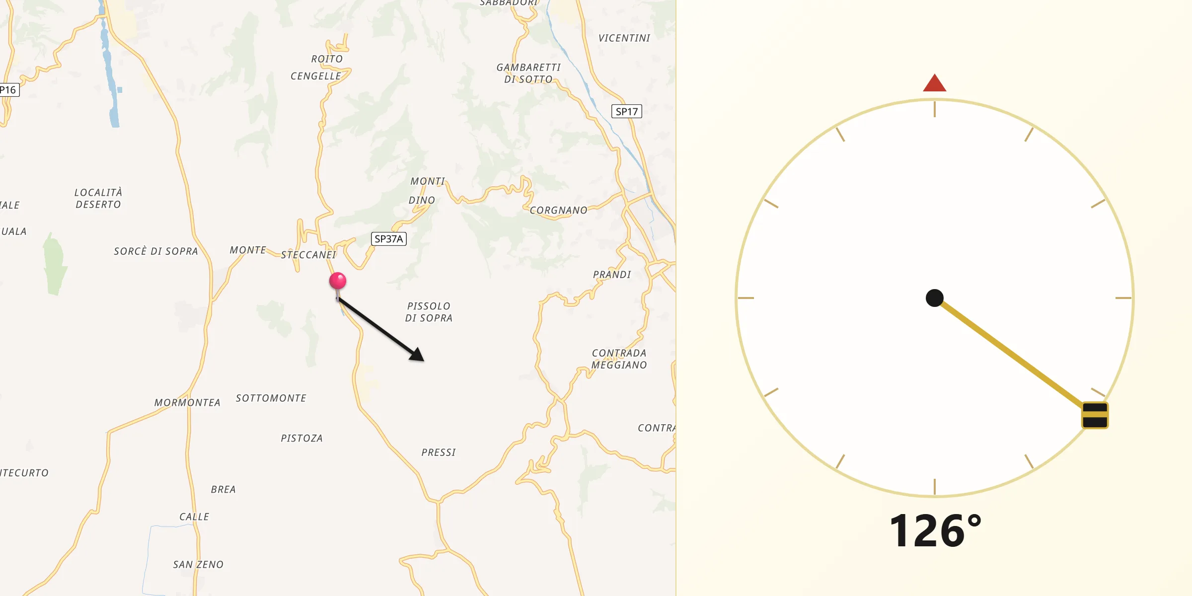 Direzione della Qibla da Cazzano di Tramigna