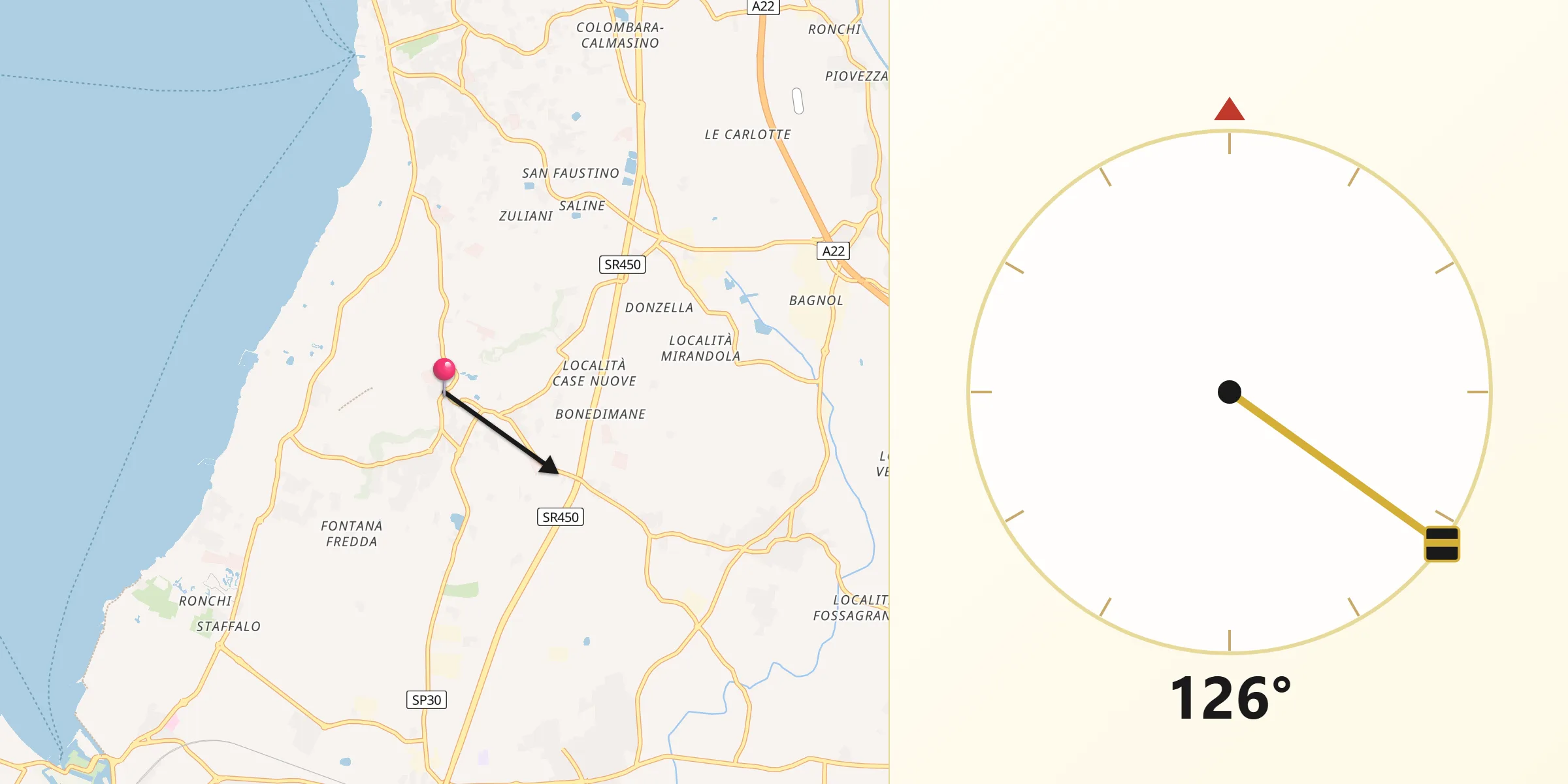 Direzione della Qibla da Colà