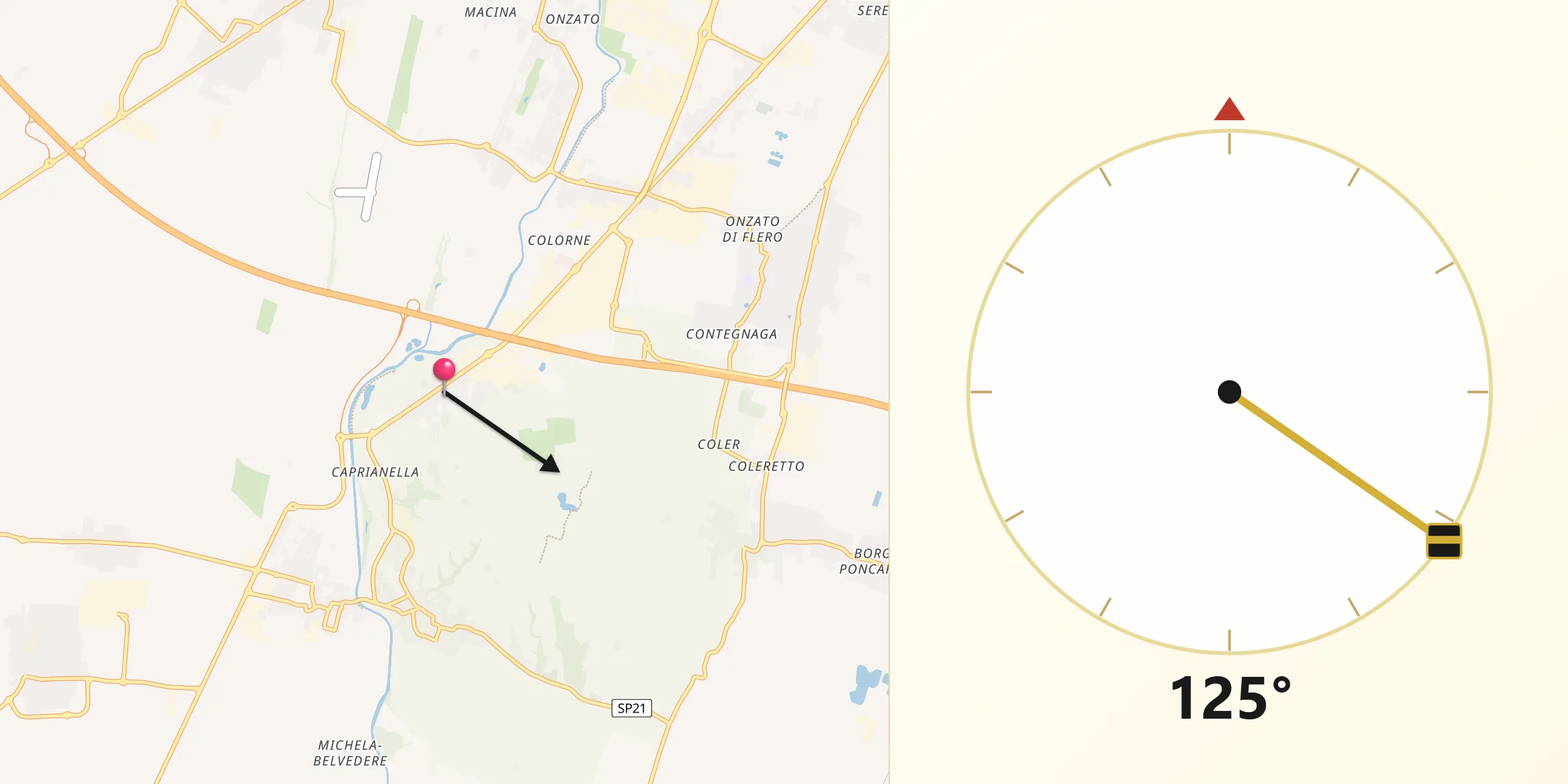 Direzione della Qibla da Capriano del Colle