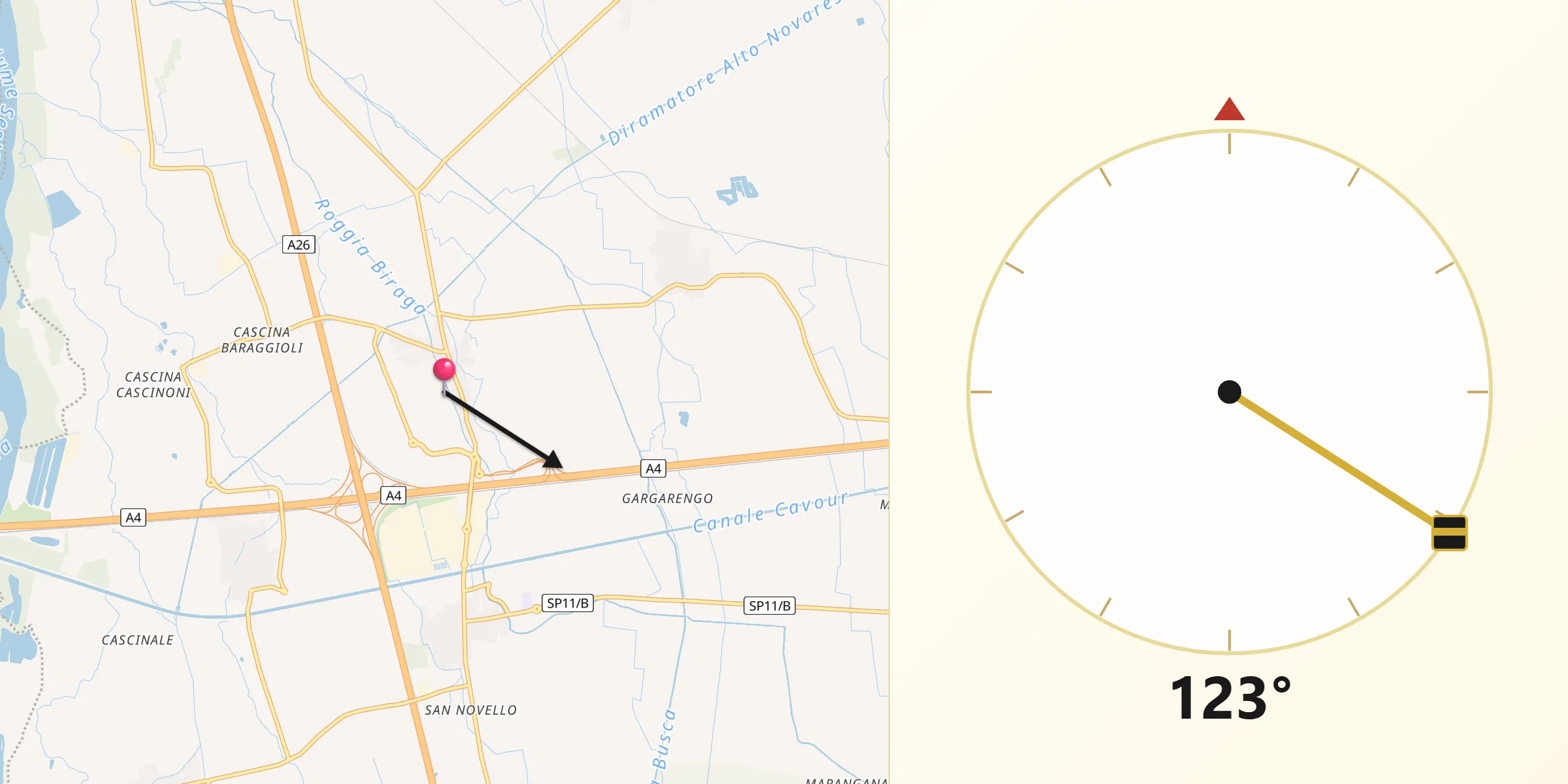 Direzione della Qibla da Vicolungo