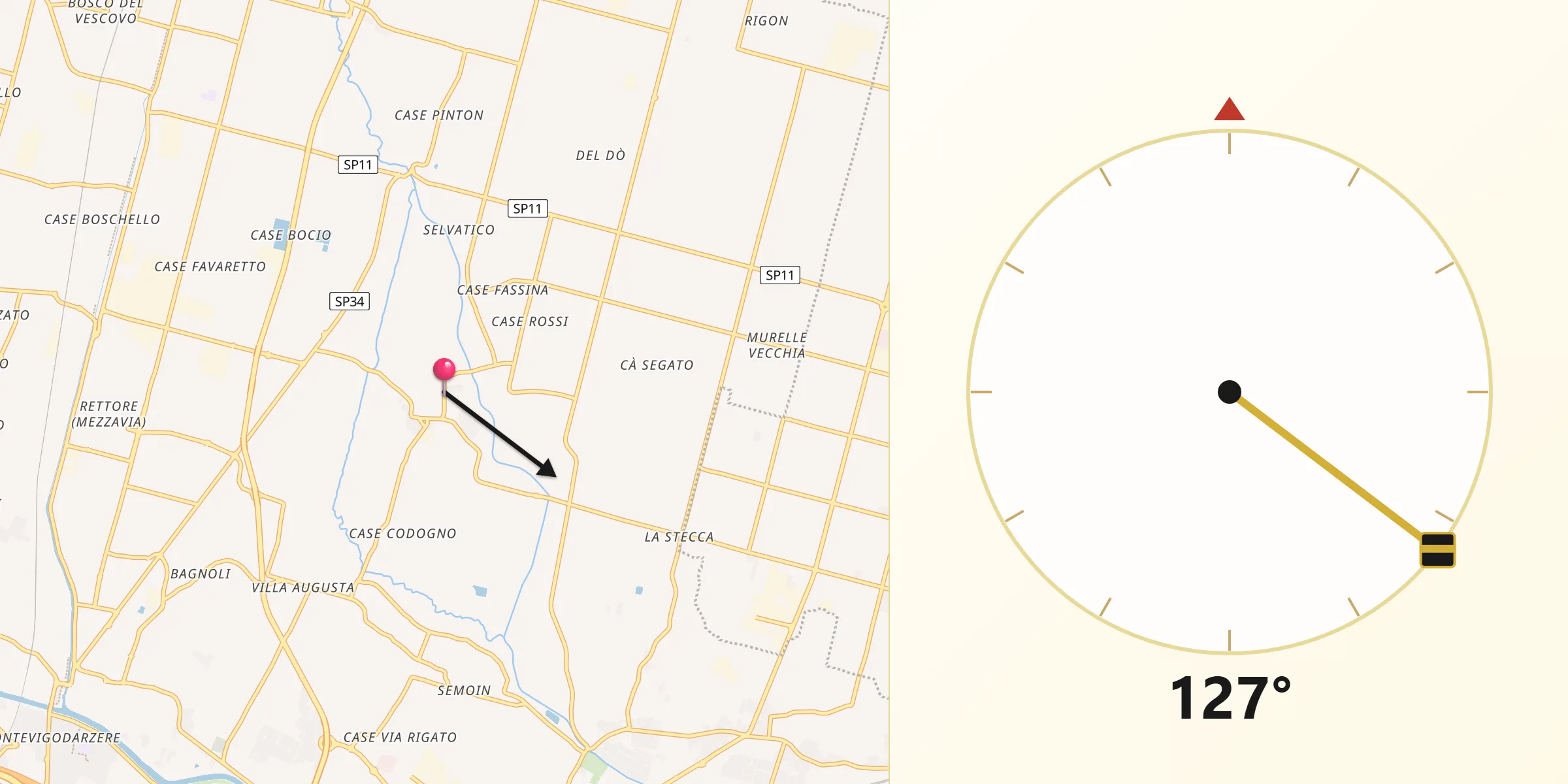 Direzione della Qibla da Codiverno