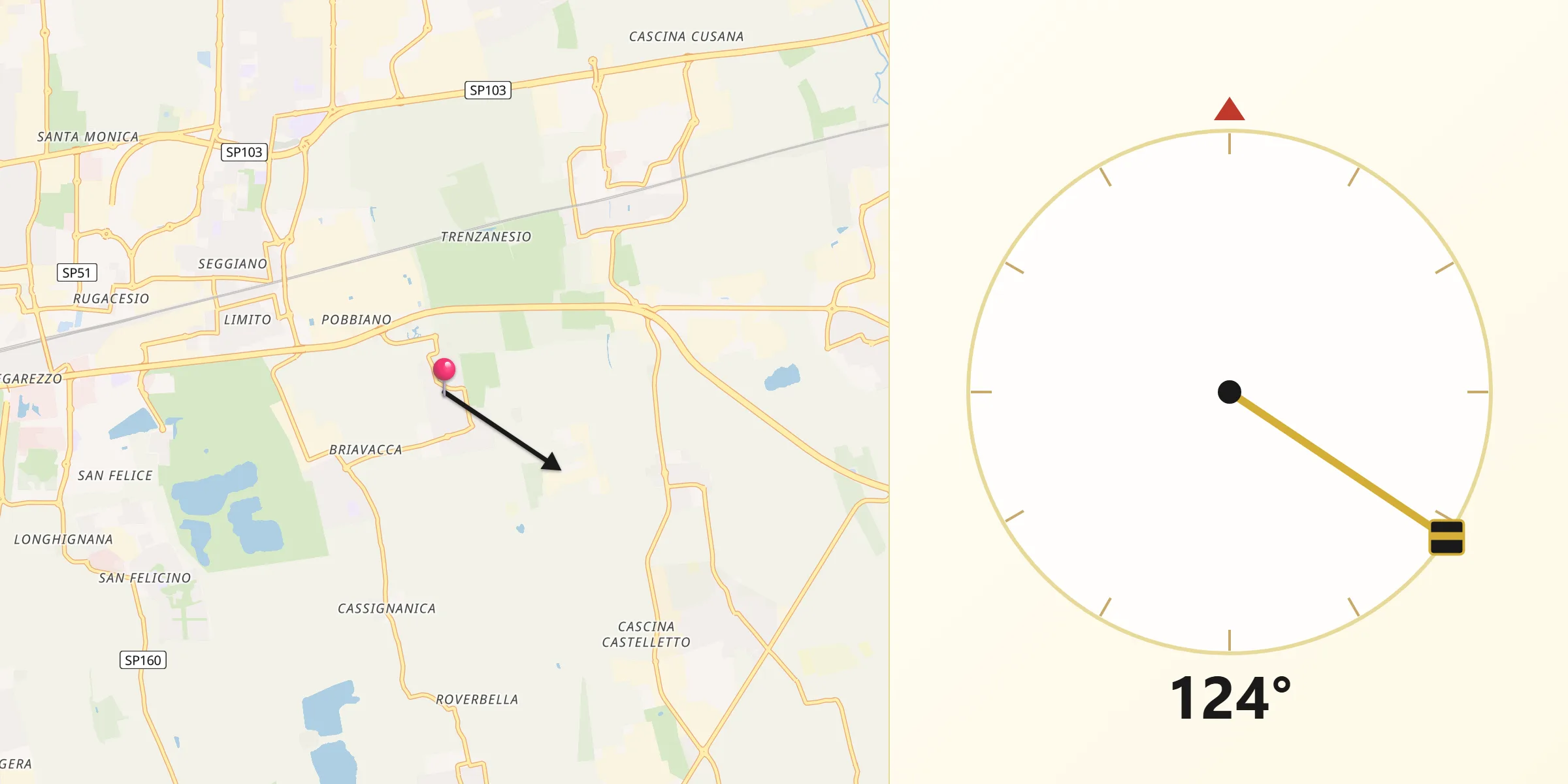 Direzione della Qibla da Lucino-Rodano