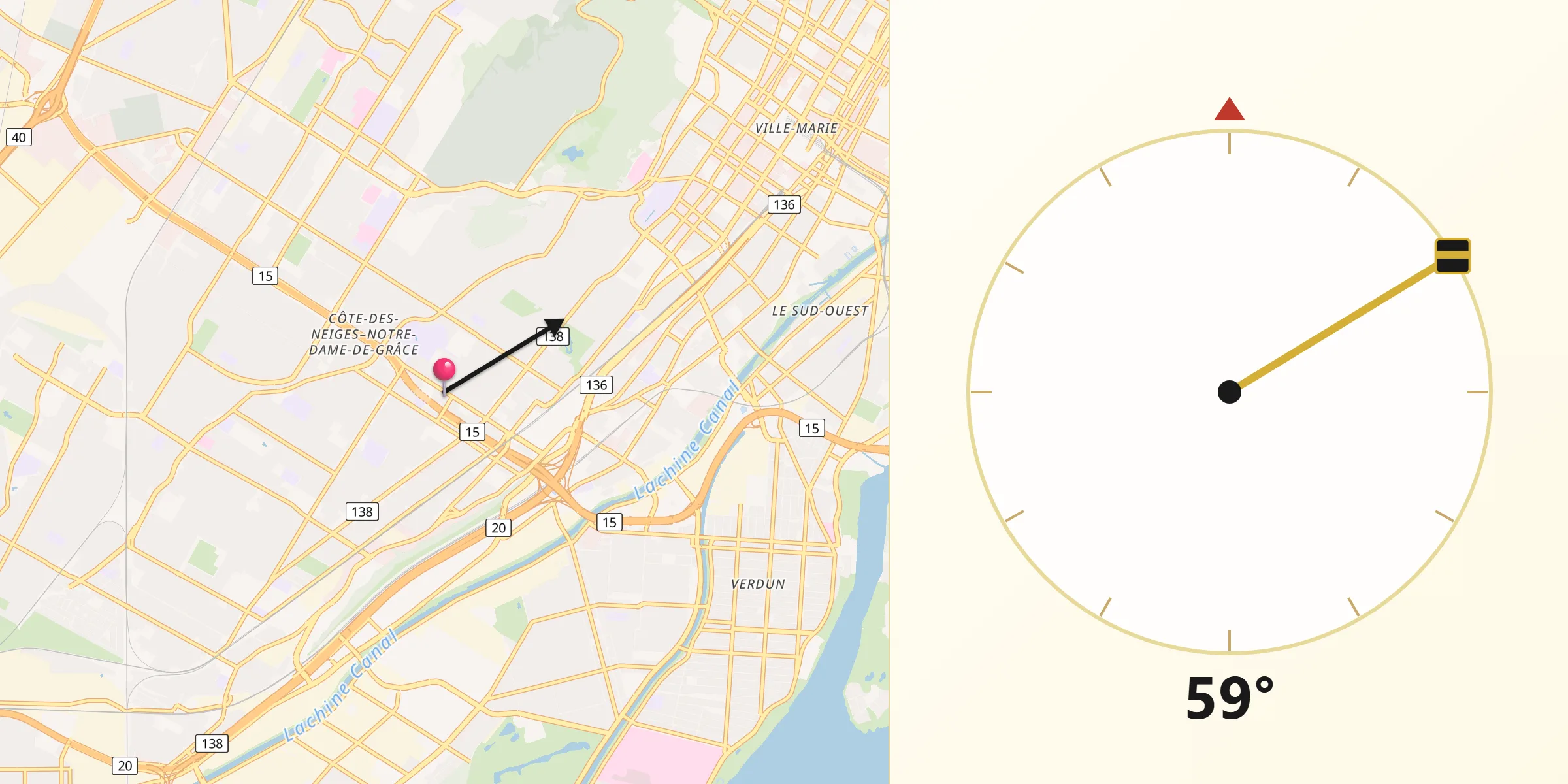 Qibla Direction from Notre-Dame-de-Grâce